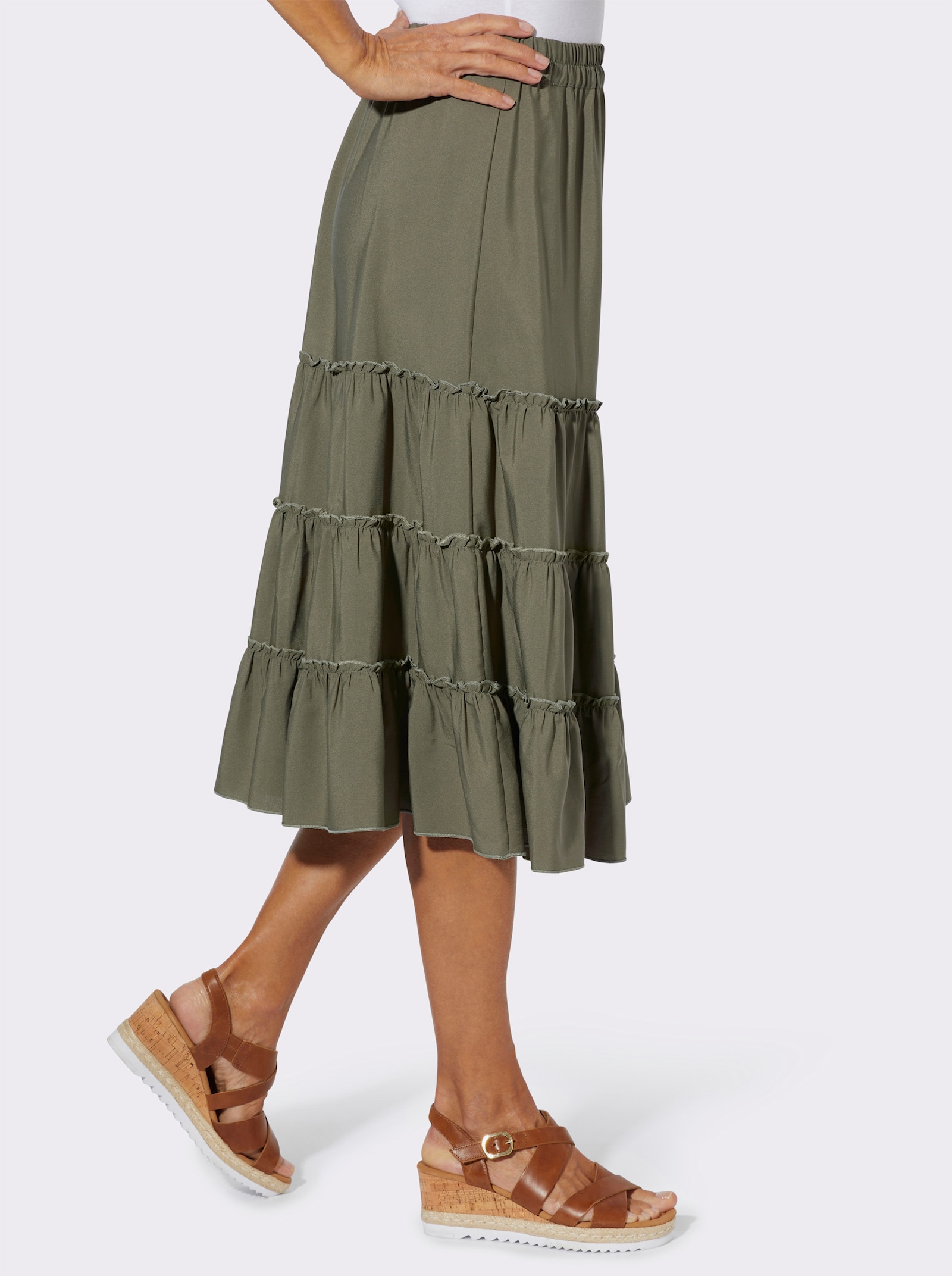 Strokenrok met ruches - kaki
