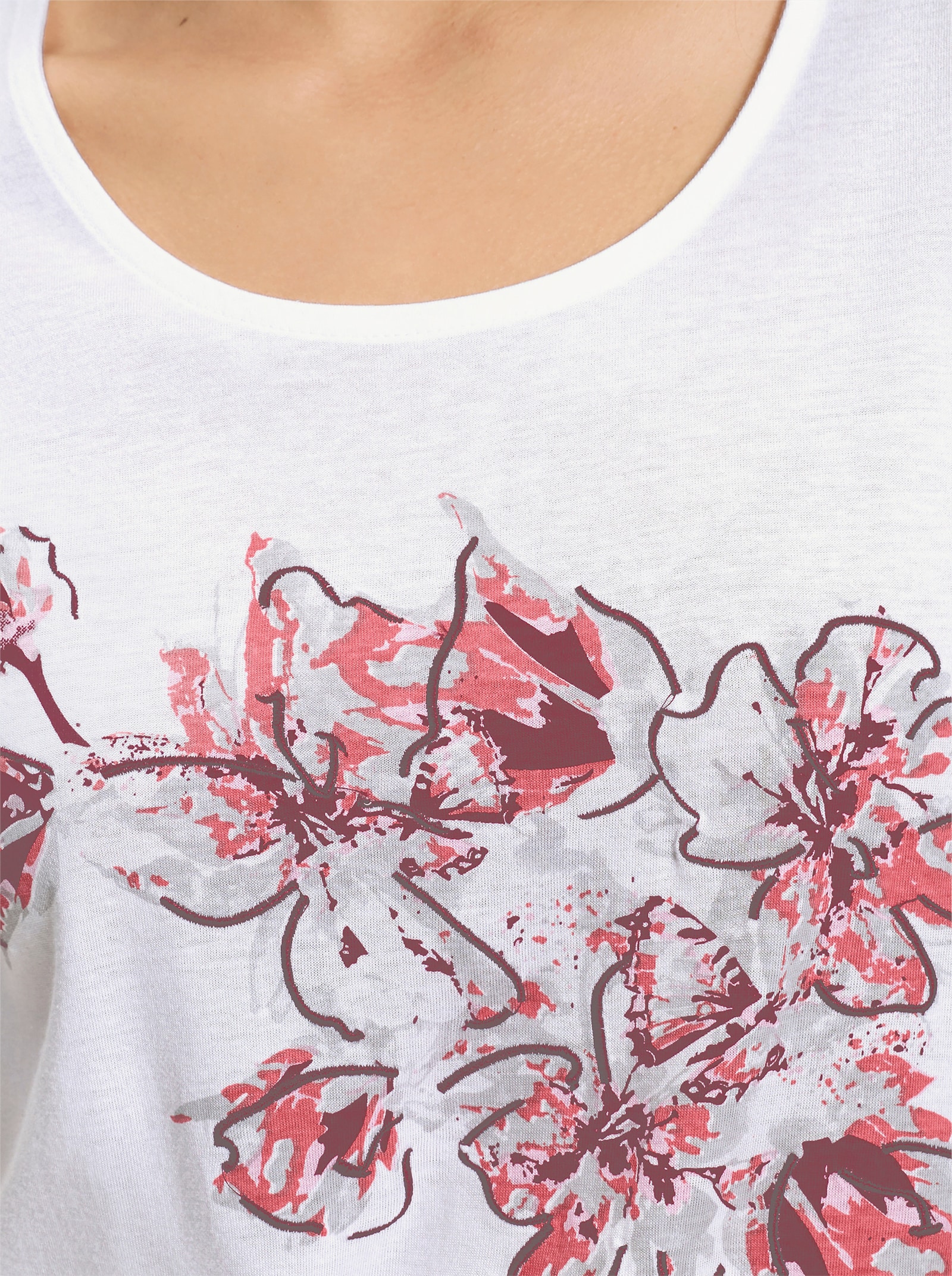Kurzarmshirt im Modal-Mix - ecru-koralle-bedruckt