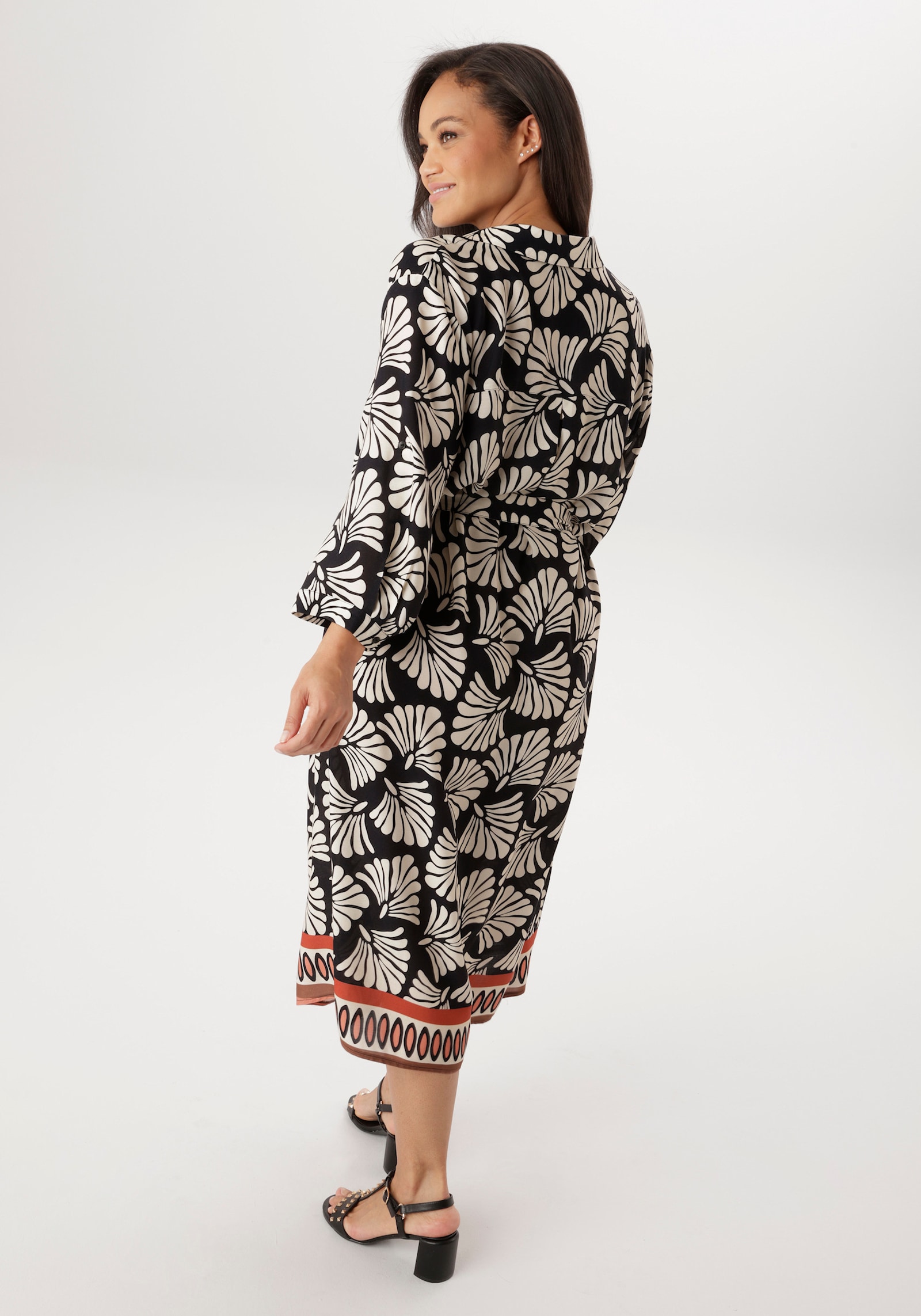 Aniston PLUS Blusenkleid - schwarz-weiß-orange