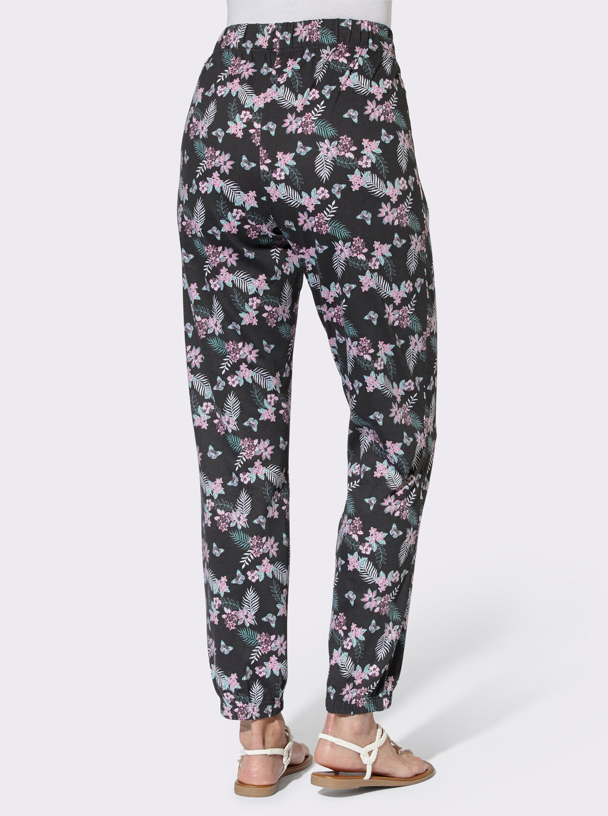 Jerseyhose - schwarz-altrosa-bedruckt