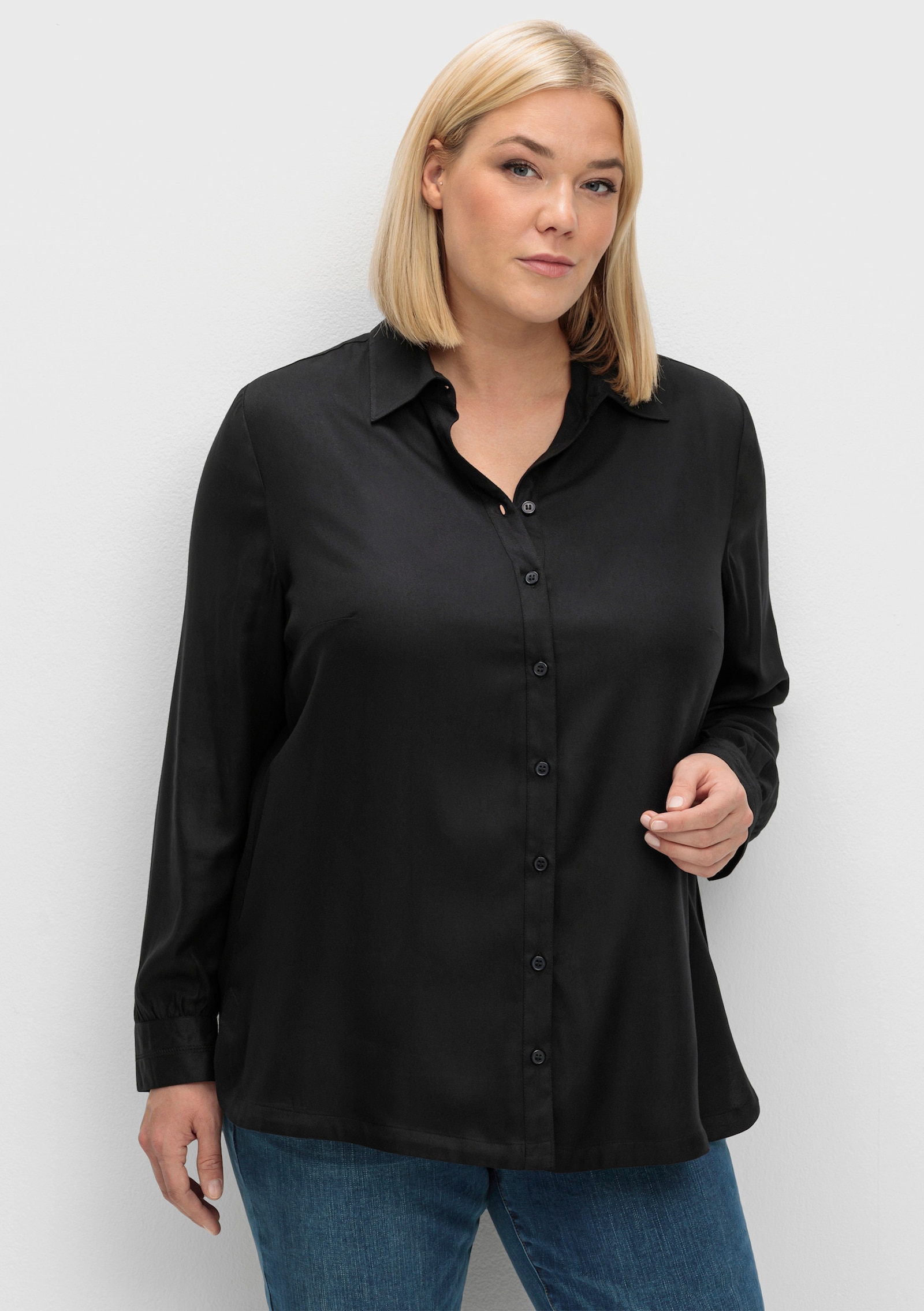 sheego Klassieke blouse van twill - zwart