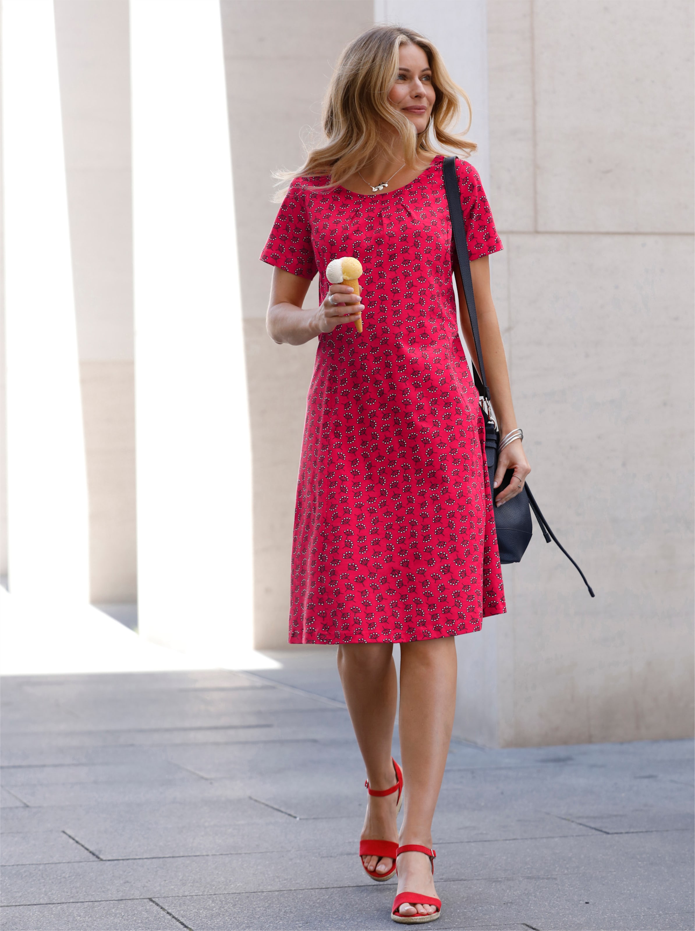 Witt Damen Jersey-Kleid, erdbeere-ecru-bedruckt