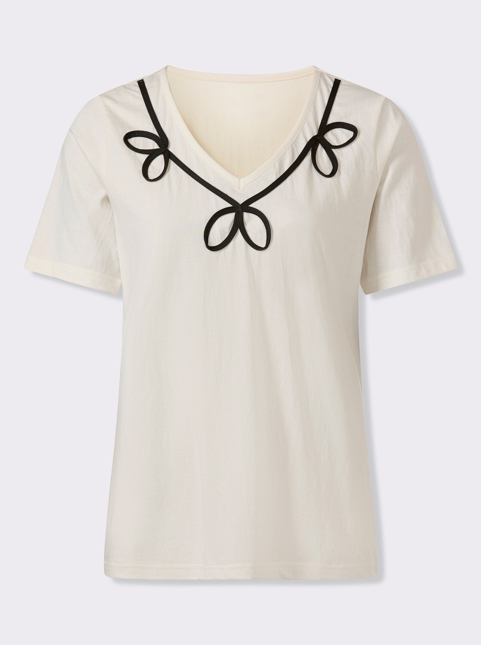 Rundhalsshirt mit Kontrast-Paspel am Ausschnitt - champagner