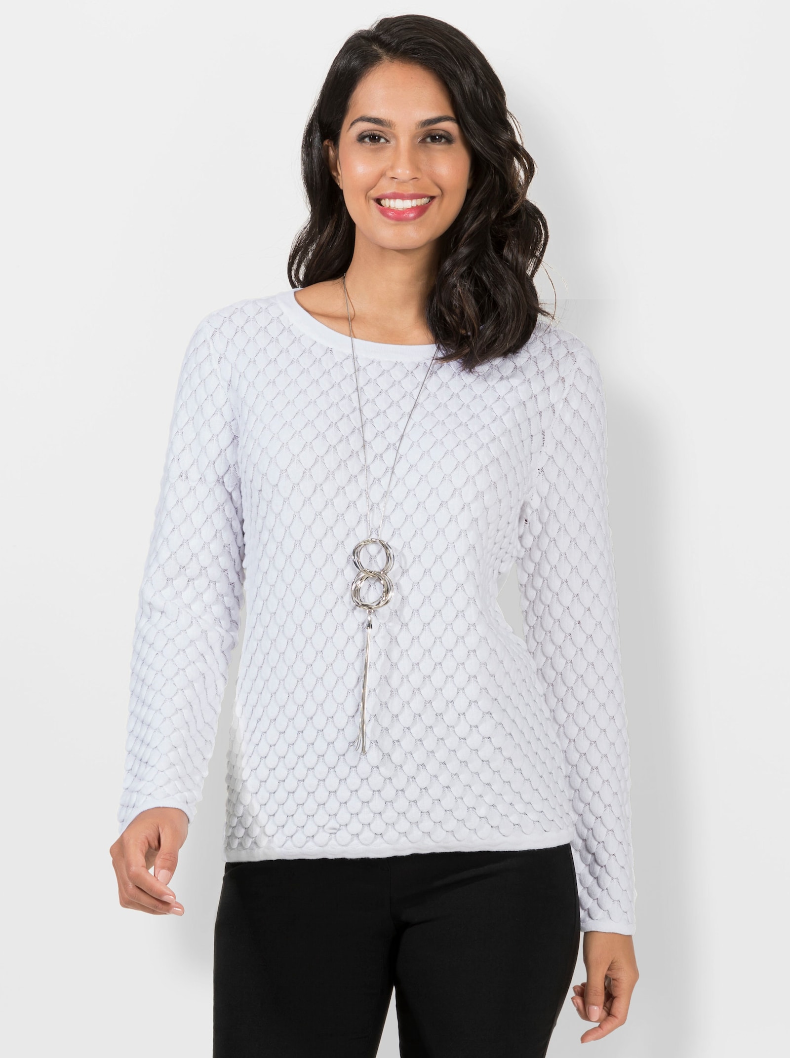 Strickpullover mit Strukturmuster - weiß