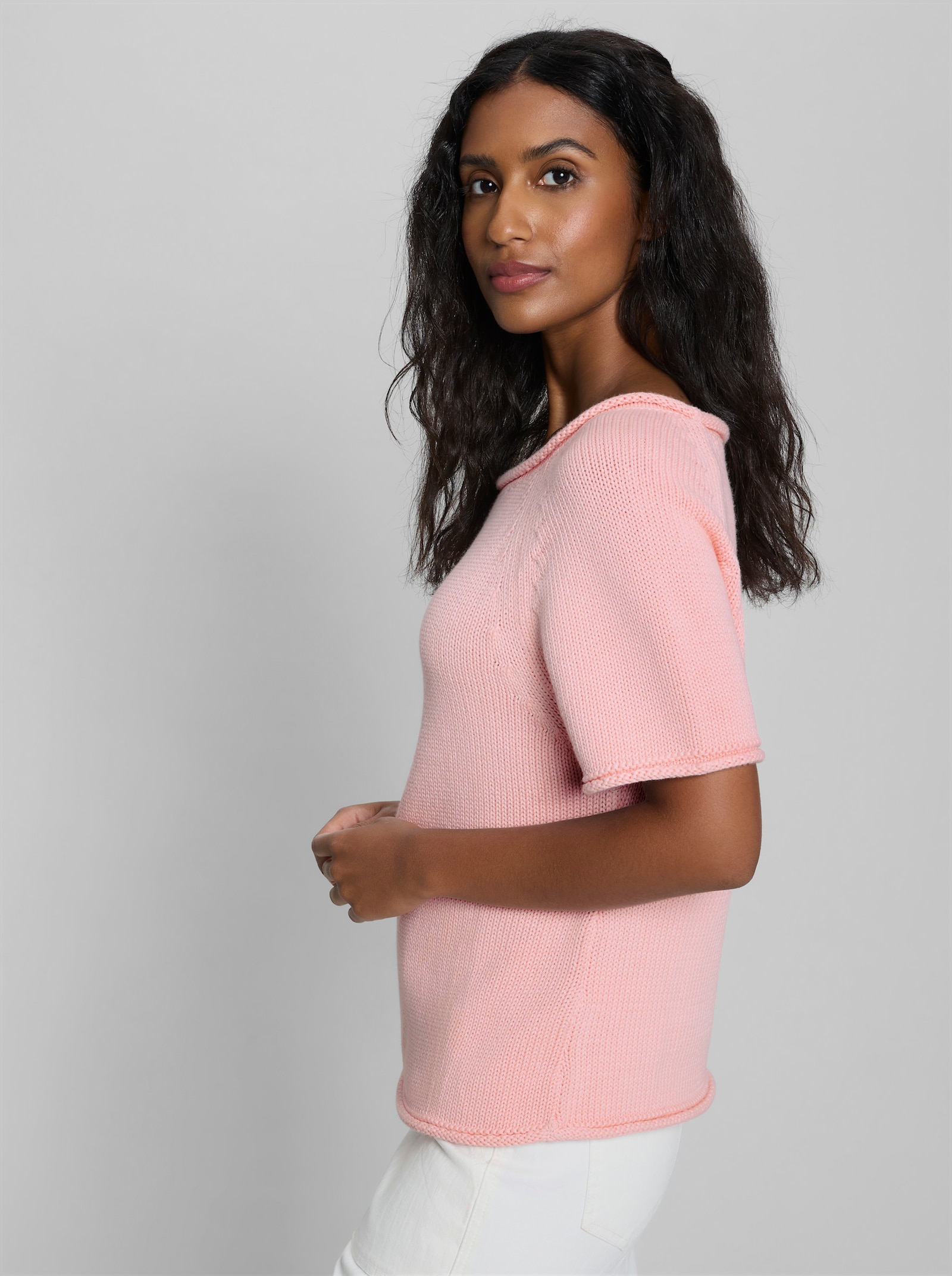 heine Pullover mit Rollkanten - hellrosé