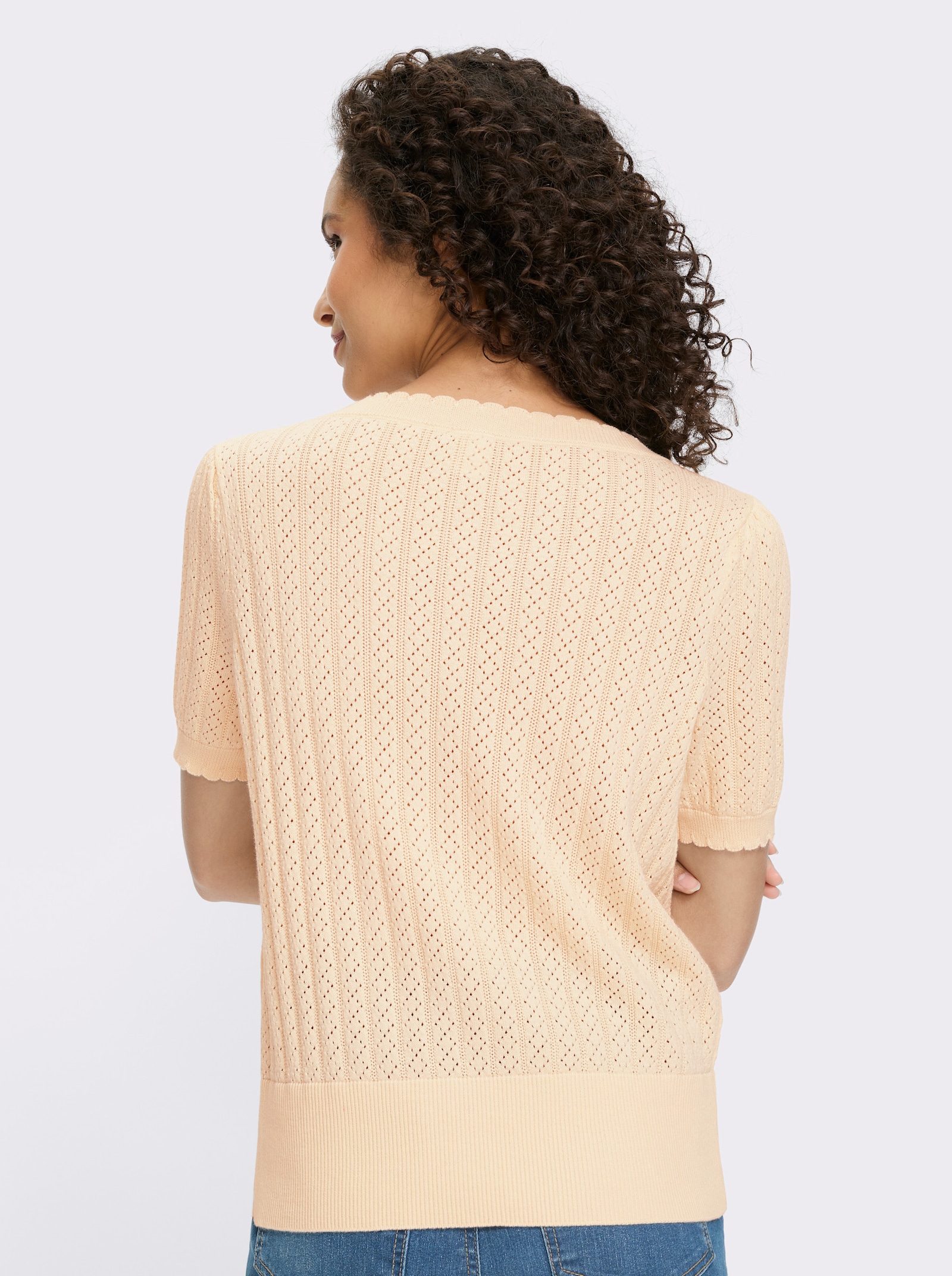 heine Pull à manches courtes avec motif ajouré - couleur ivoire