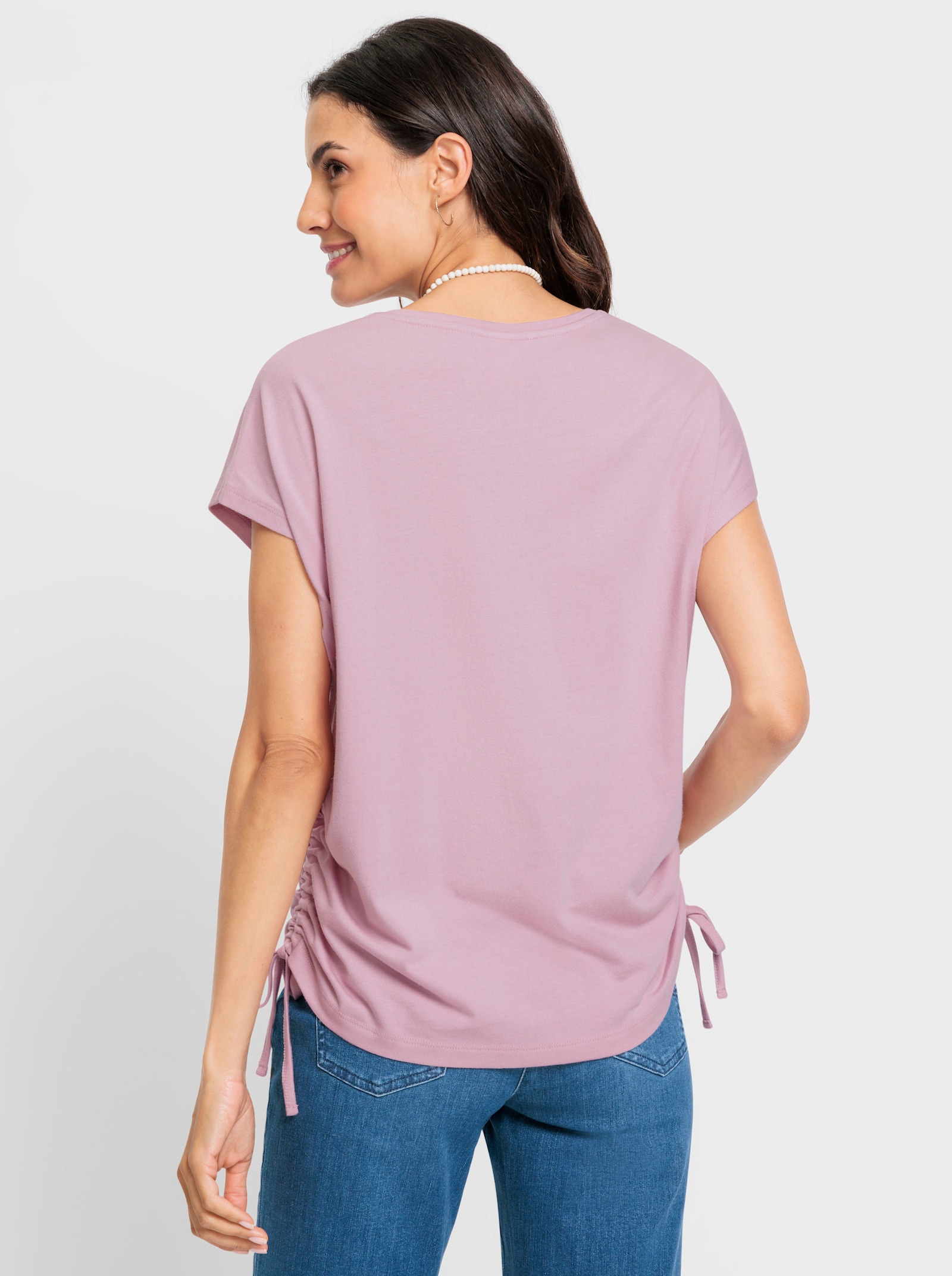 Shirt met ronde hals, opzij te rimpelen - roze