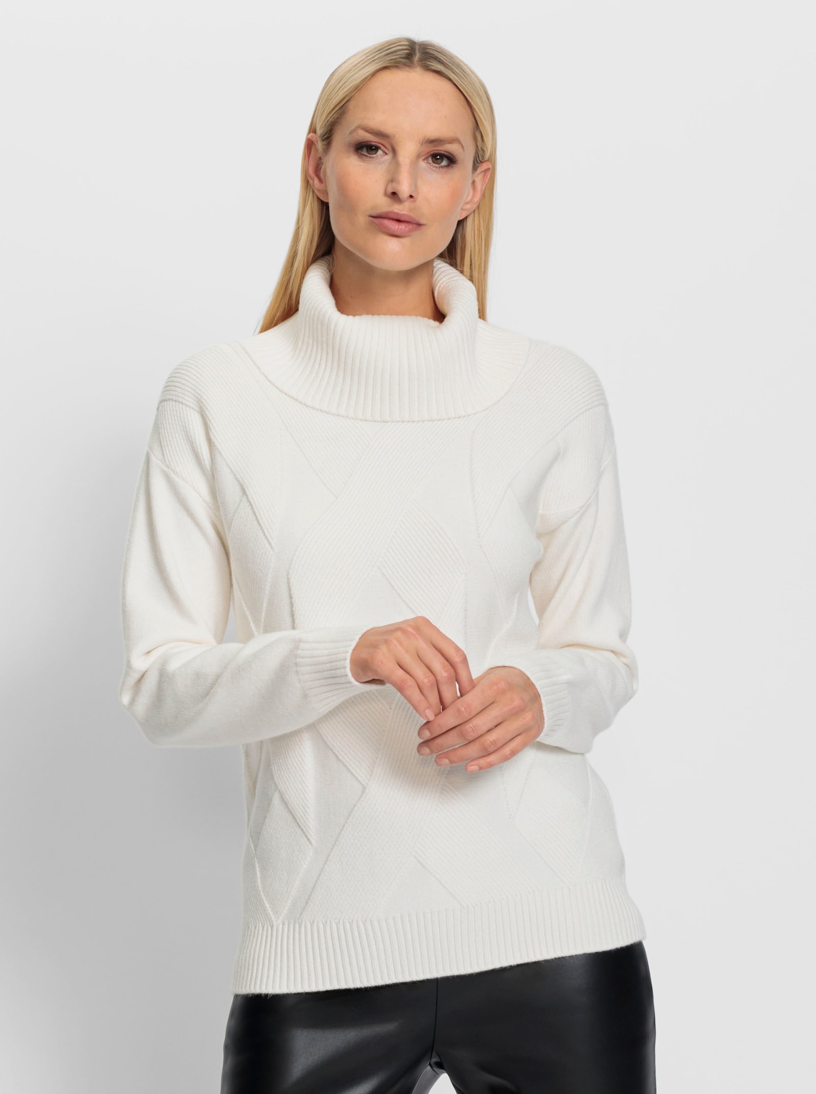 heine Rollkragenpullover mit Zopfmuster - ecru