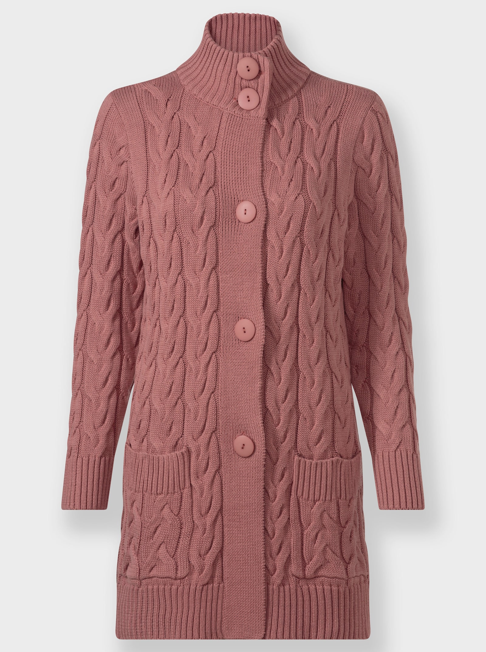 Veste en tricot longue avec motif en maille torsadée - bois de rose