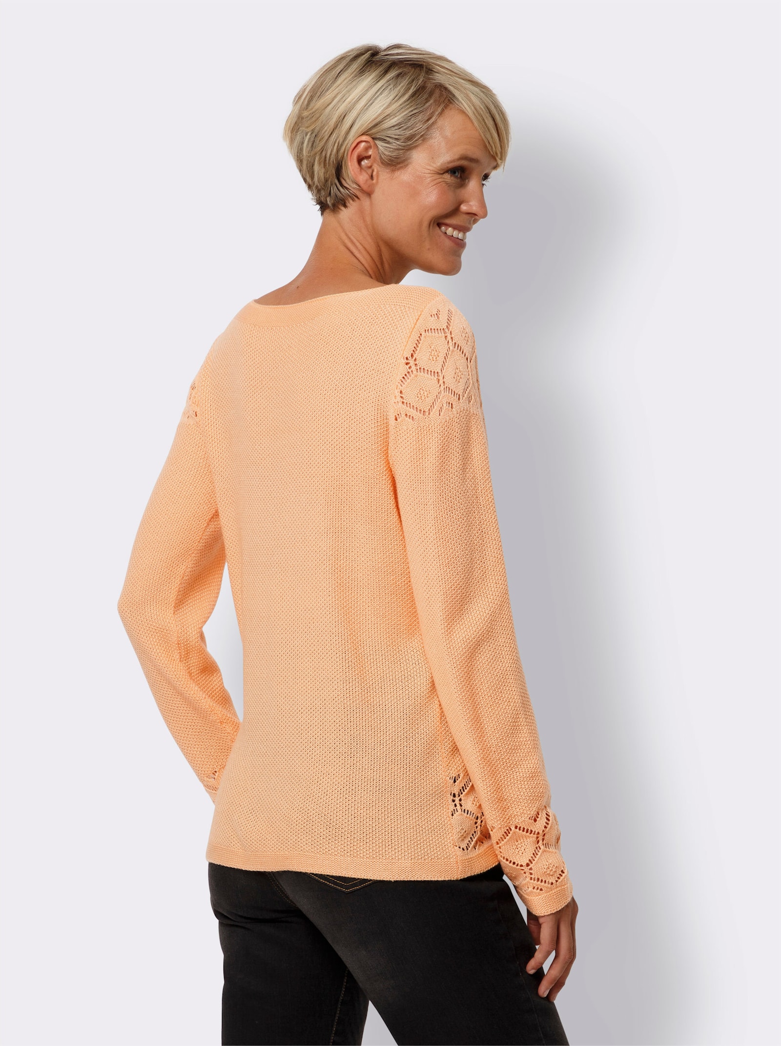 Langarm-Pullover mit Ajour-Muster - apricot