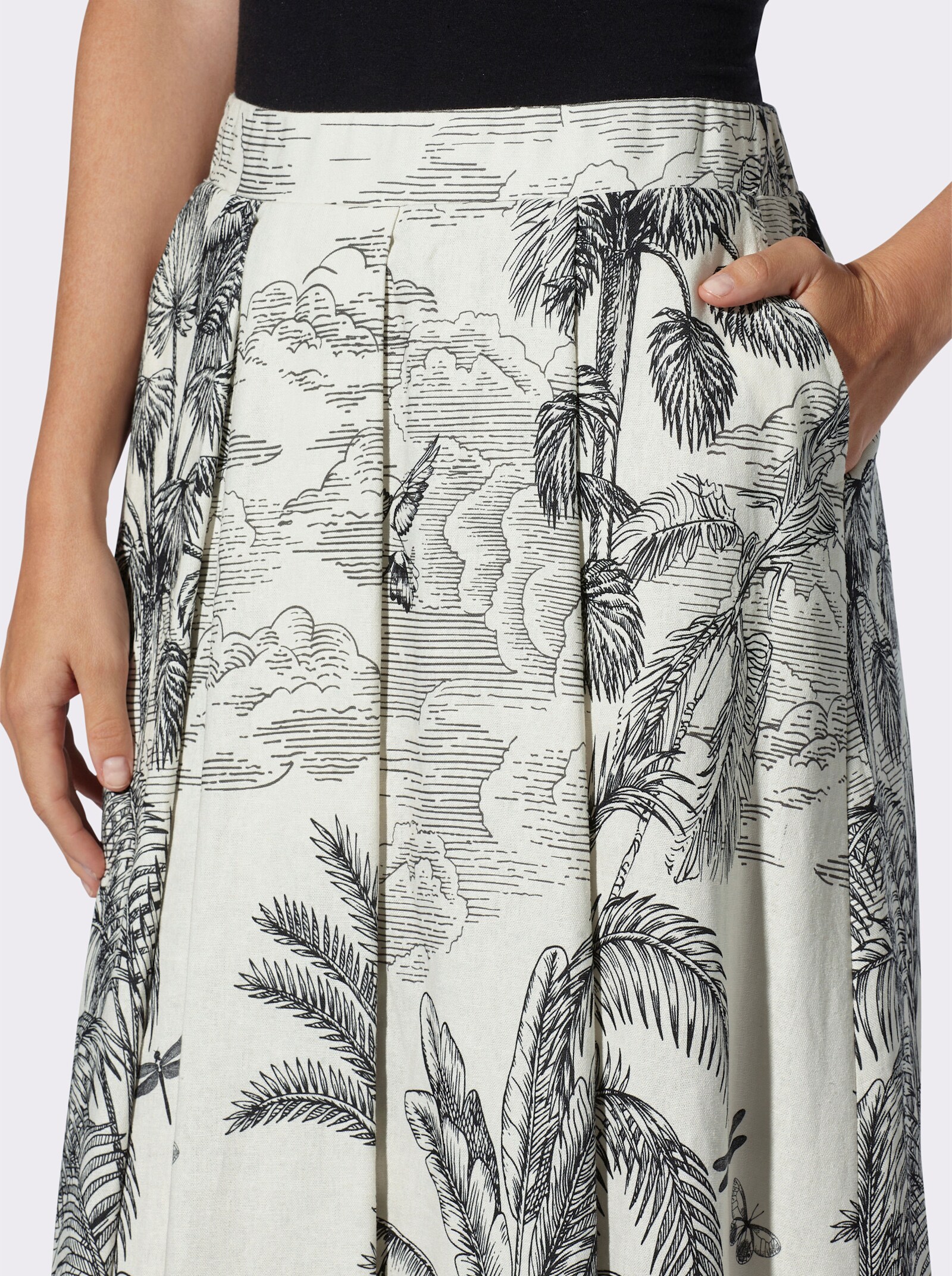 heine Webrock mit Tropenmuster - ecru-schwarz-bedruckt