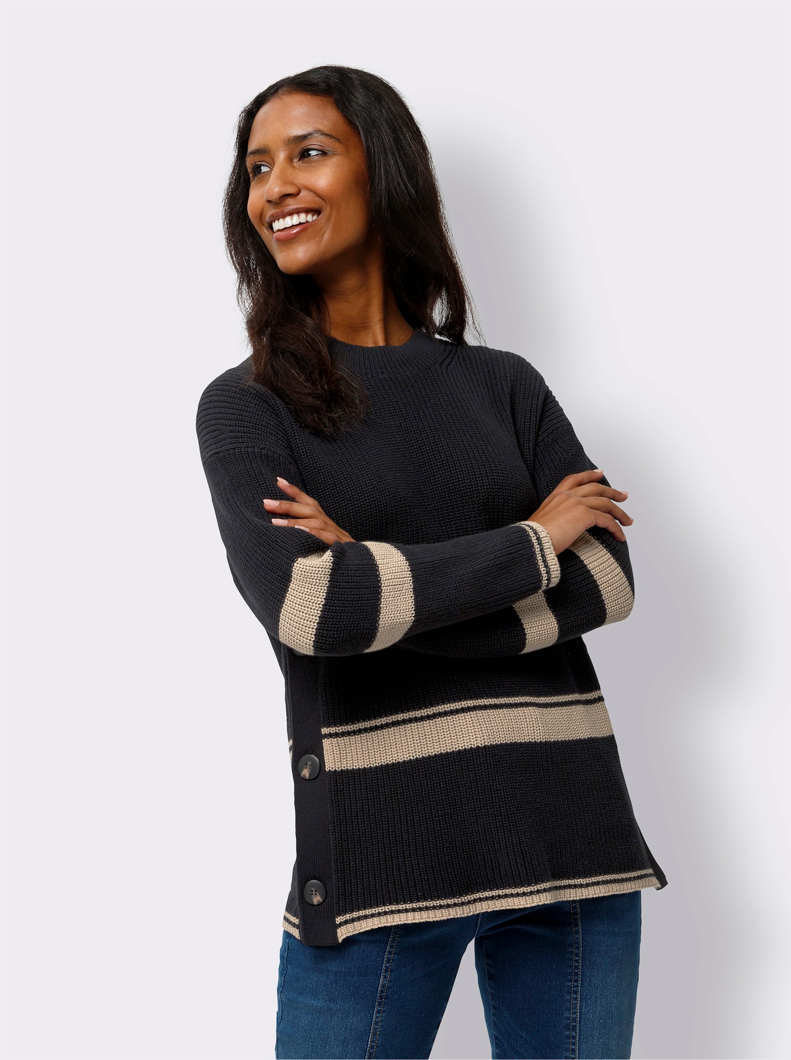 heine Strickpullover mit geknöpften Seitenschlitzen - schwarz