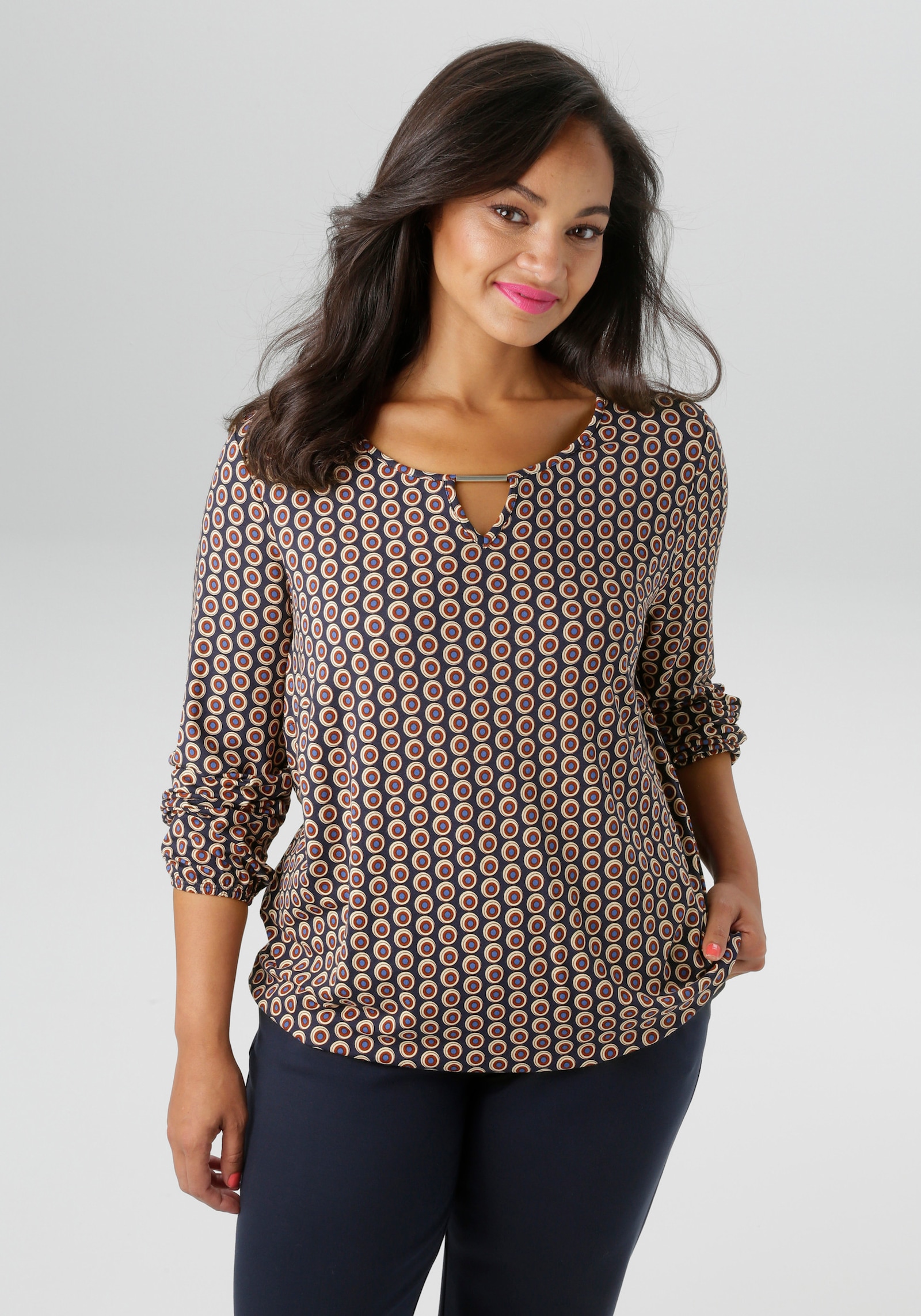 Aniston PLUS Langarmshirt - marine-braun-beige