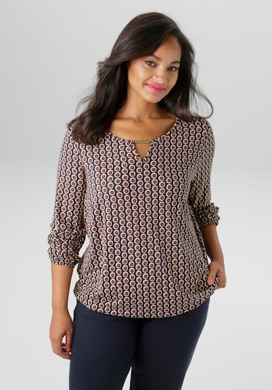 Aniston PLUS Langarmshirt - marine-braun-beige