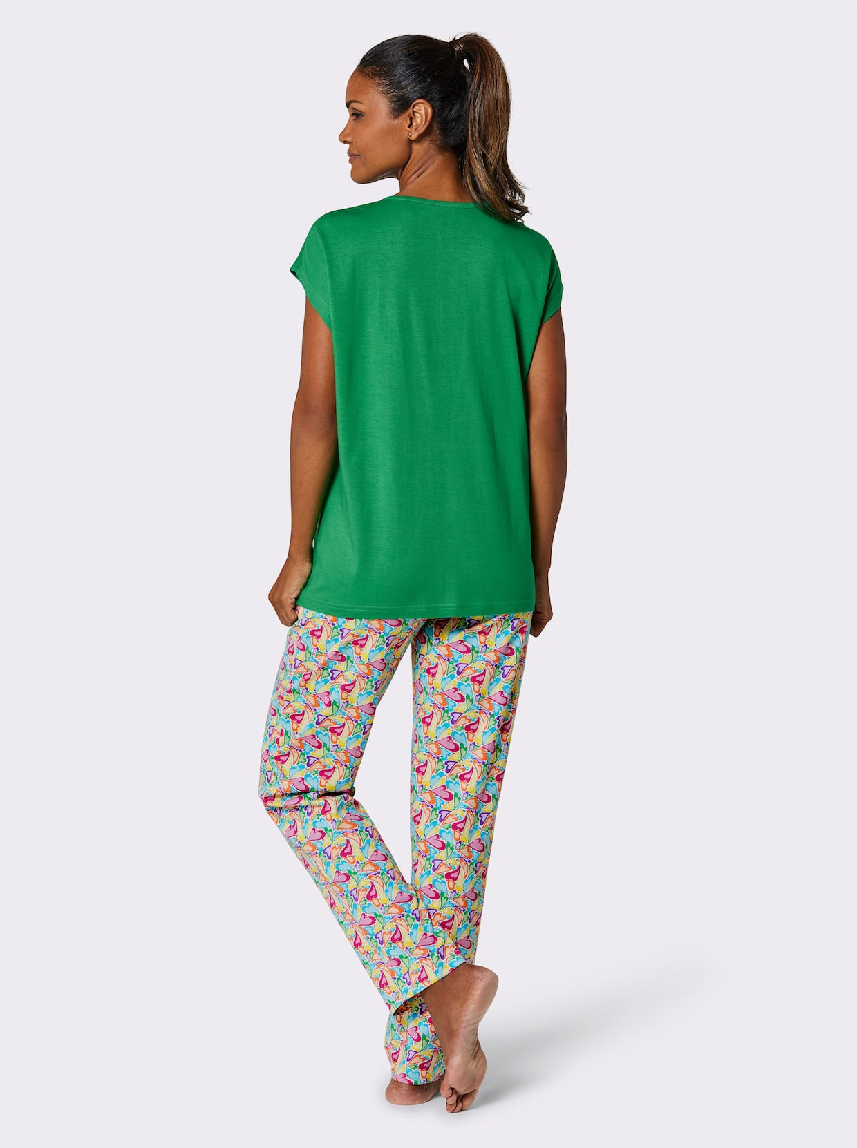 wäschepur Pyjama - grasgroen/zonnegeel bedrukt