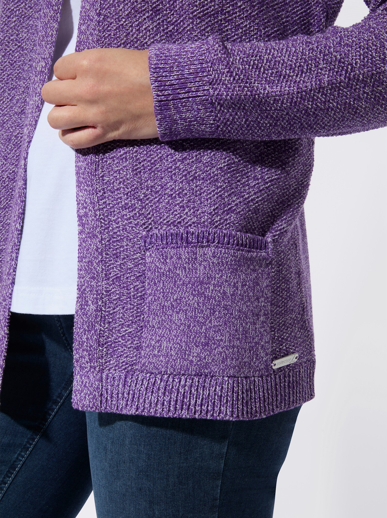 Strickjacke in verschlussloser Form - lila-ecru-meliert