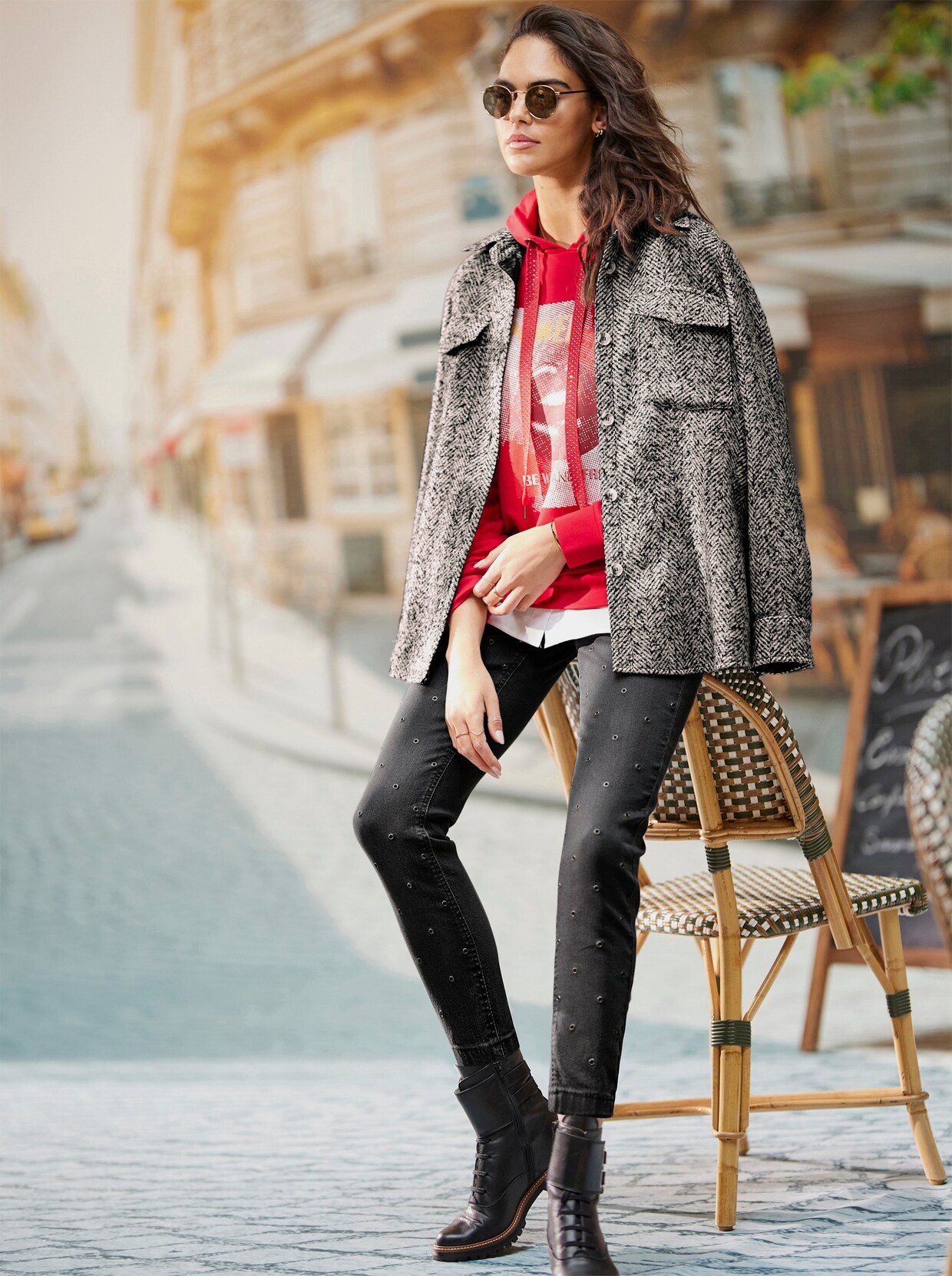 heine Blusenjacke - schwarz-weiß-meliert