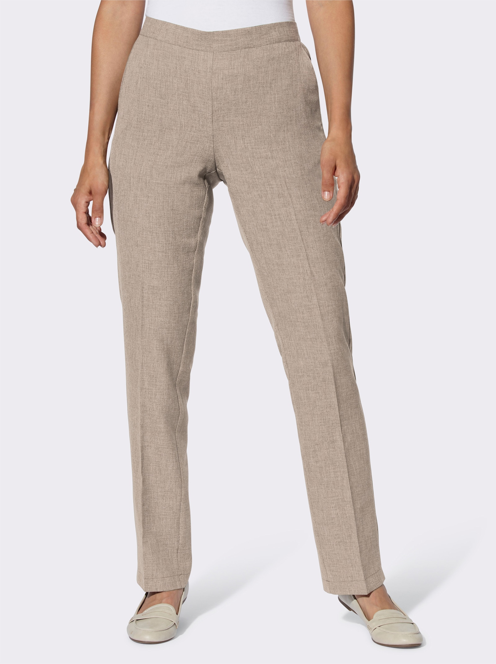 Schlupfhose mit Dehnbund hinten - sesam-meliert + sesam-gestreift