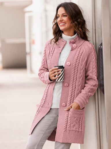 Longstrickjacke mit Einstrickmuster - hortensie
