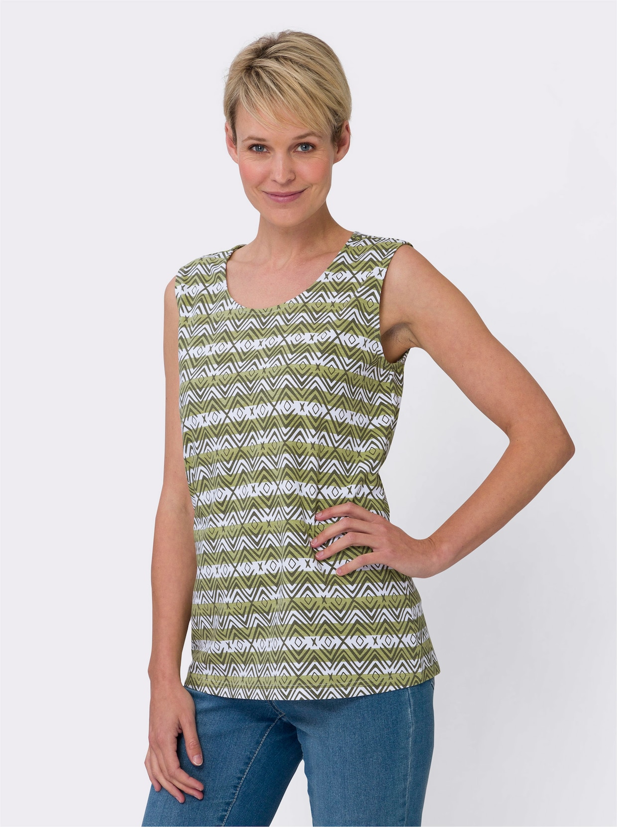 Shirttop - kaki/wit geprint