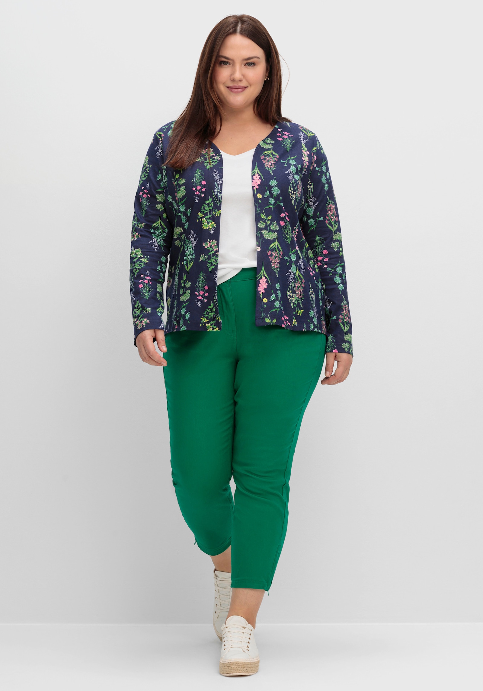 Shirtjacke ohne Verschluss - marine-altrosa-bedruckt