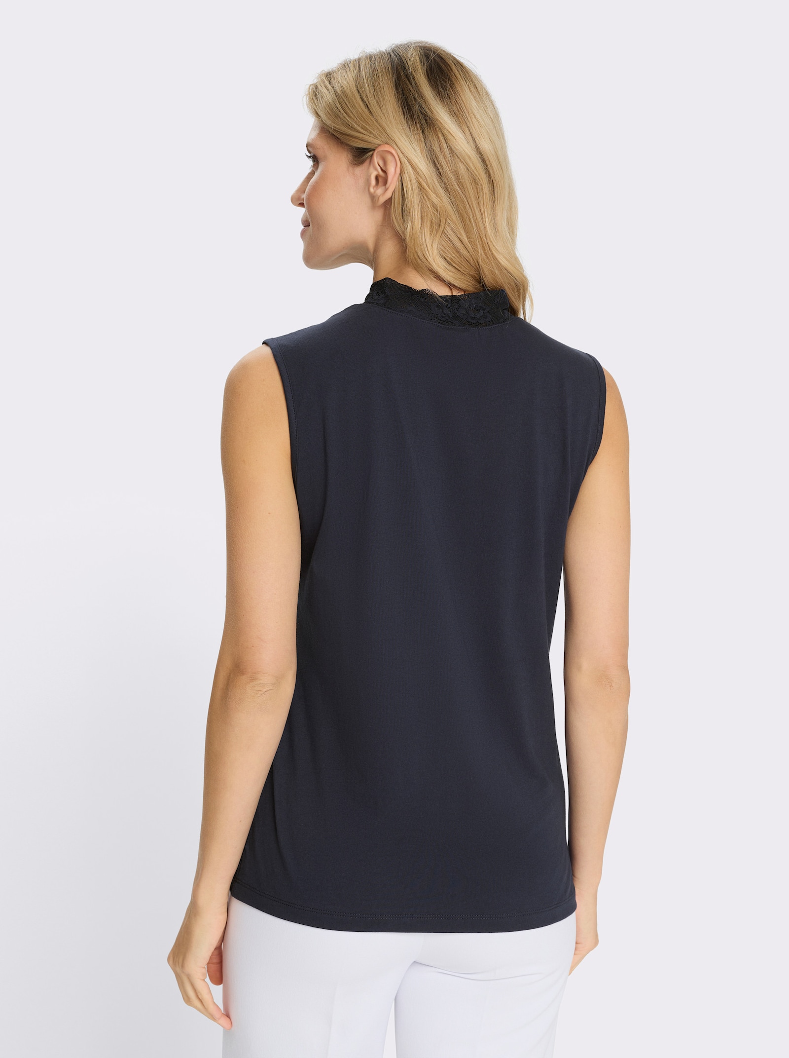 Shirttop mit Spitzeneinsatz am Dekolleté - marine