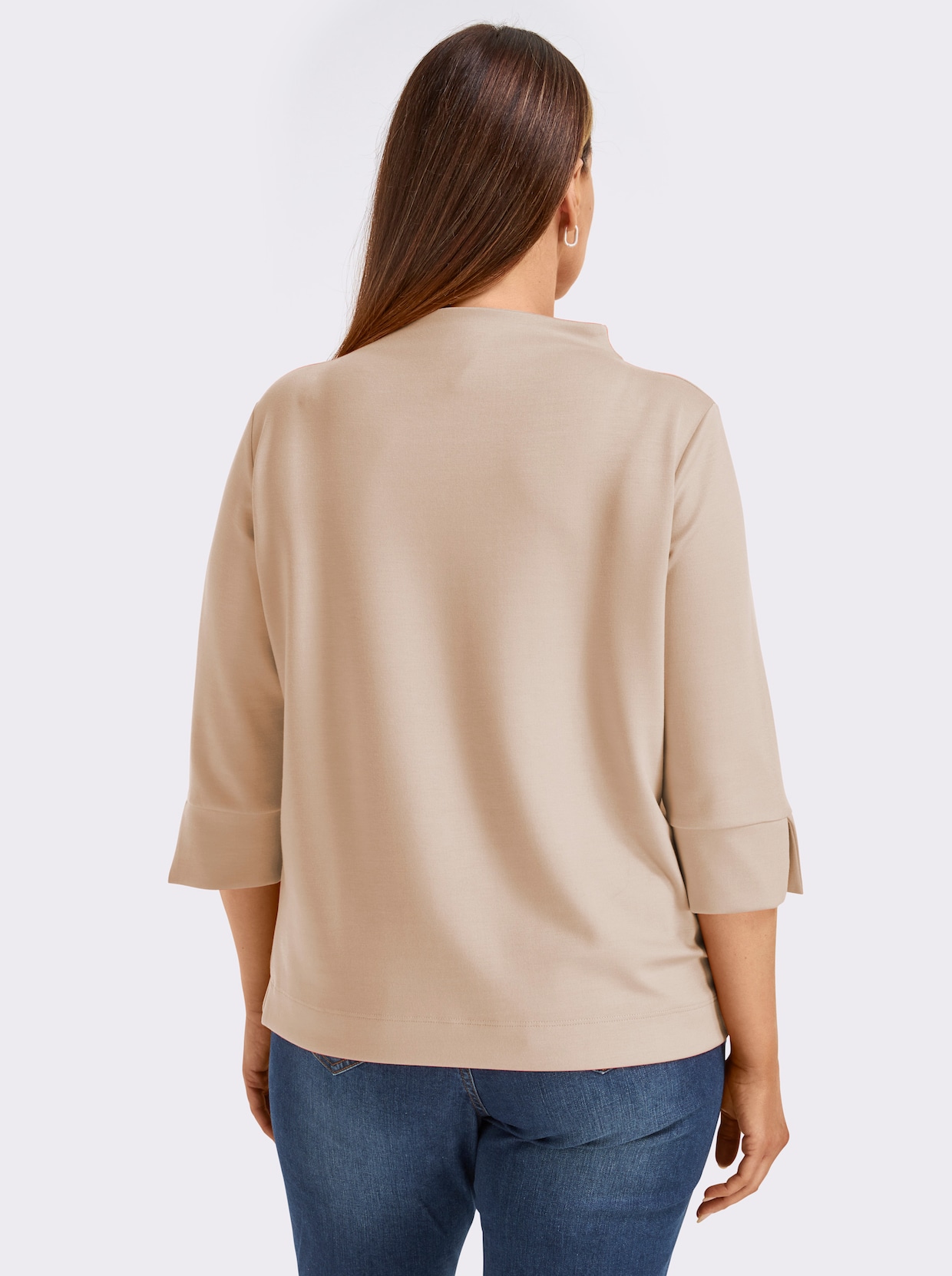Stehkragenshirt mit 3/4-Ärmeln - sand