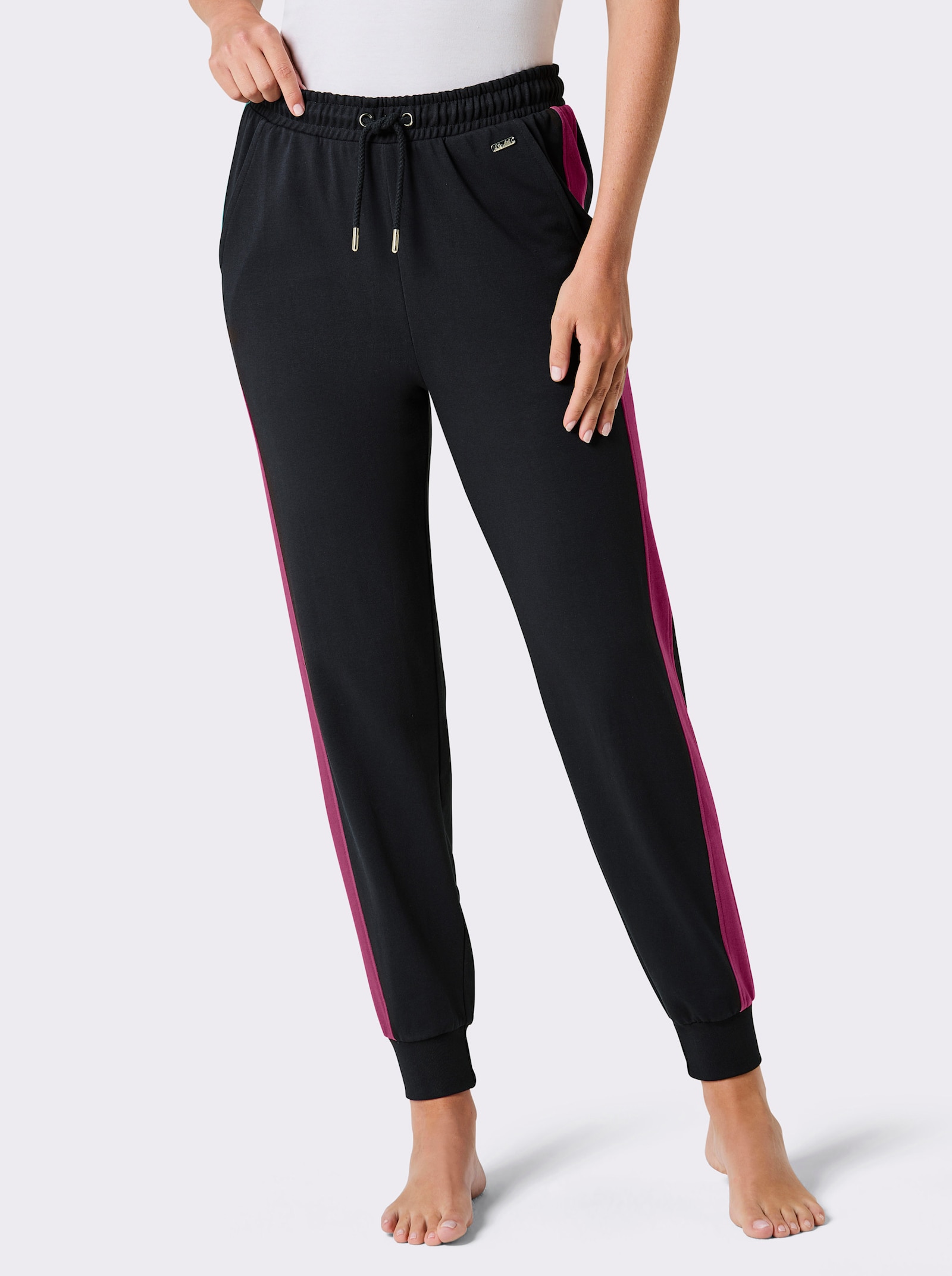 feel good Pantalon à ceinture élastique - noir-mauve
