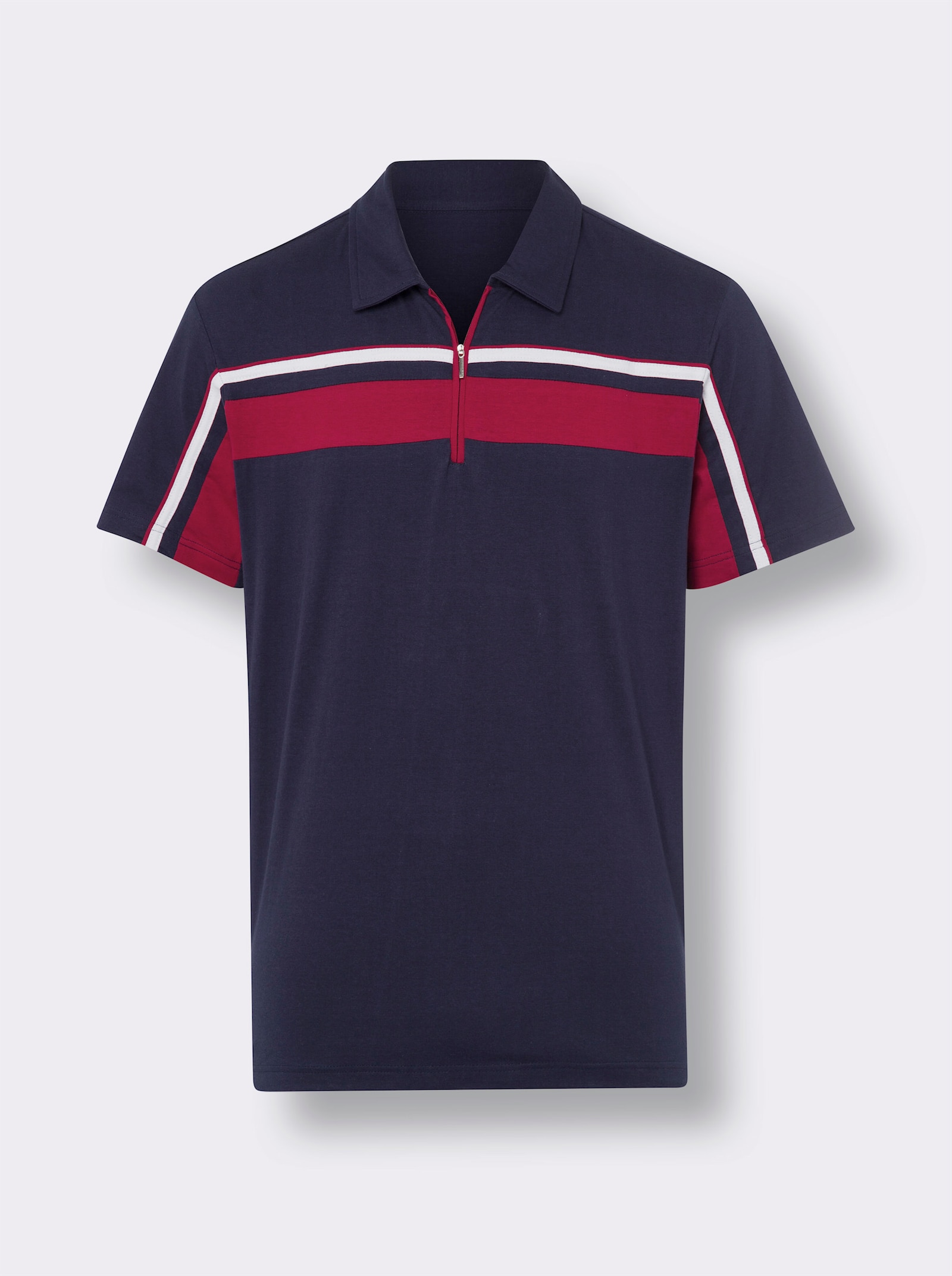Poloshirt met korte ritssluiting - marine/rood