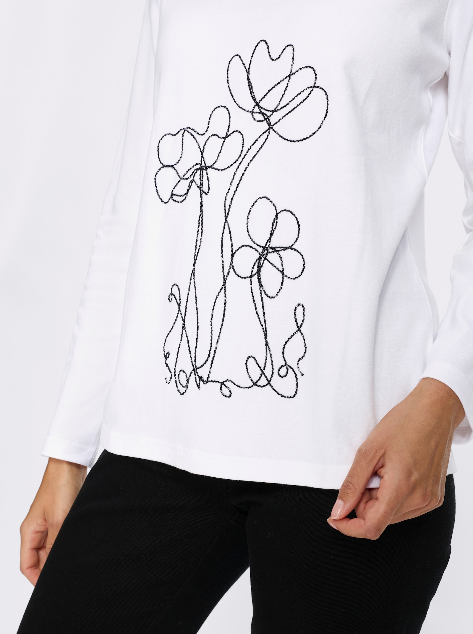 Rundhalsshirt mit platzierter Kordelstickerei - ecru