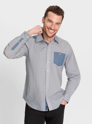 Marco Donati Langarmhemd mit kontrastfarbiger Brusttasche - hellgrau-gemustert