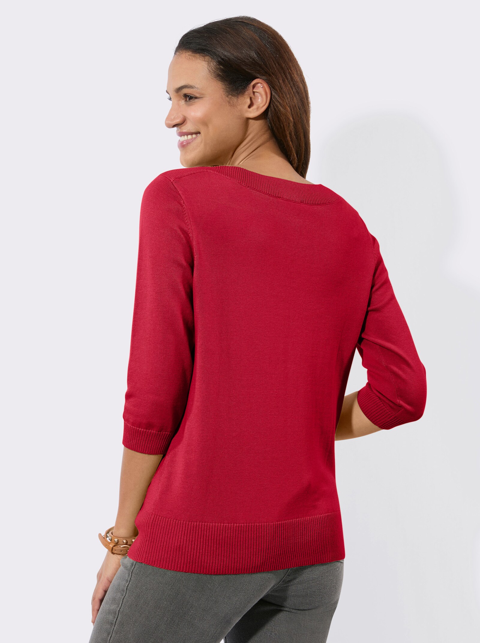 3/4 Arm-Pullover mit U-Boot-Ausschnitt - rot