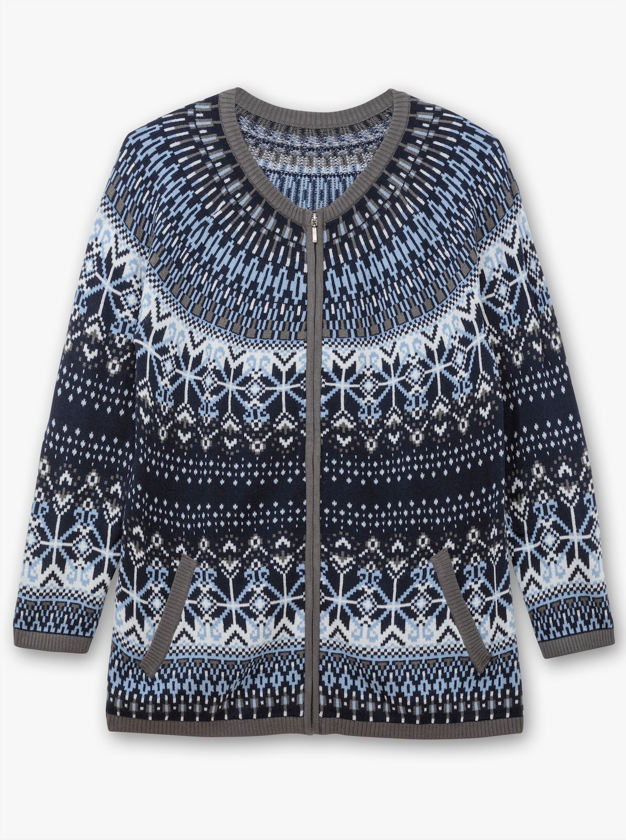 Jacquardstrickjacke im Norwegermuster - marine-bleu-gemustert