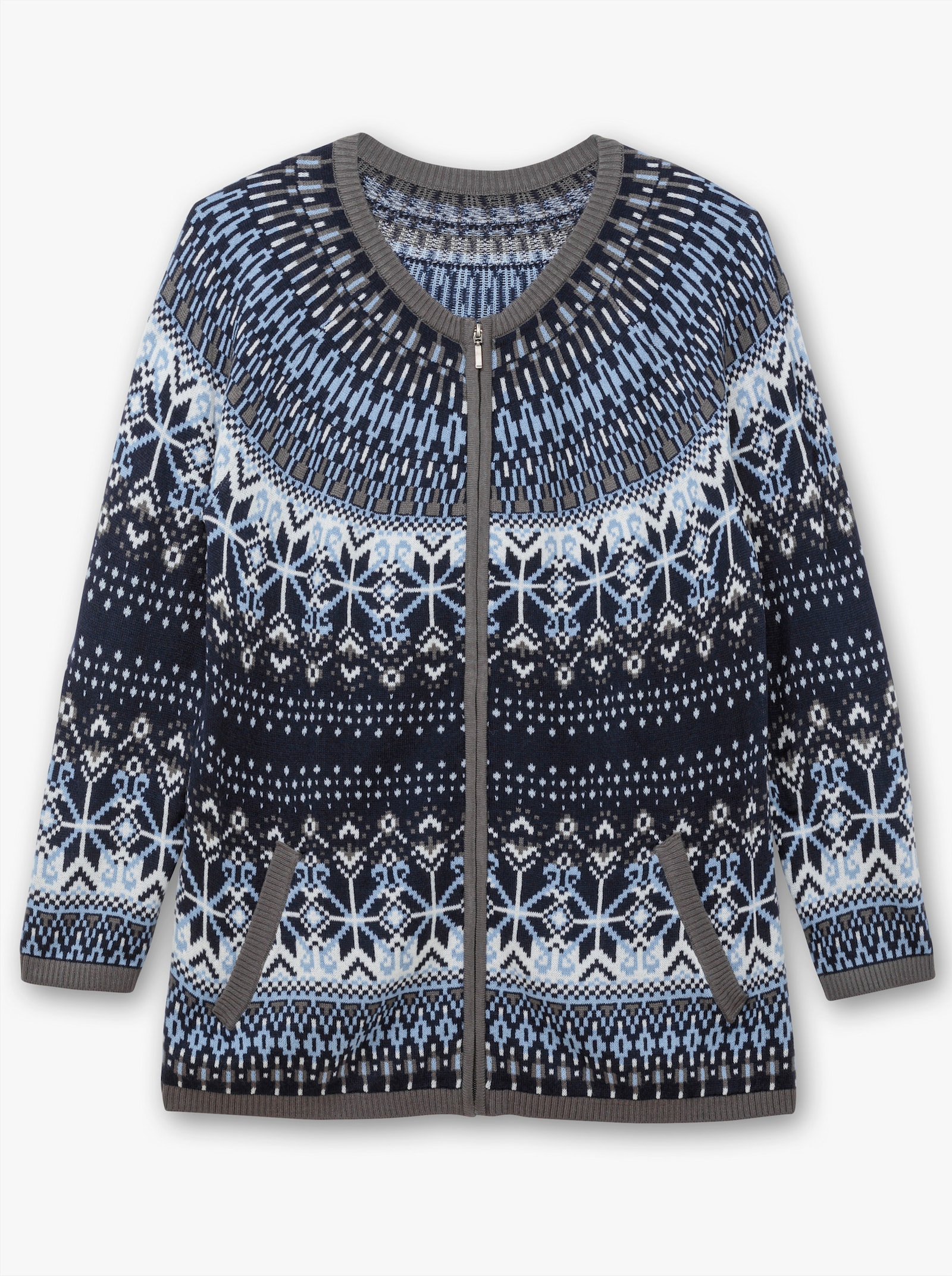 Jacquardstrickjacke im Norwegermuster - marine-bleu-gemustert