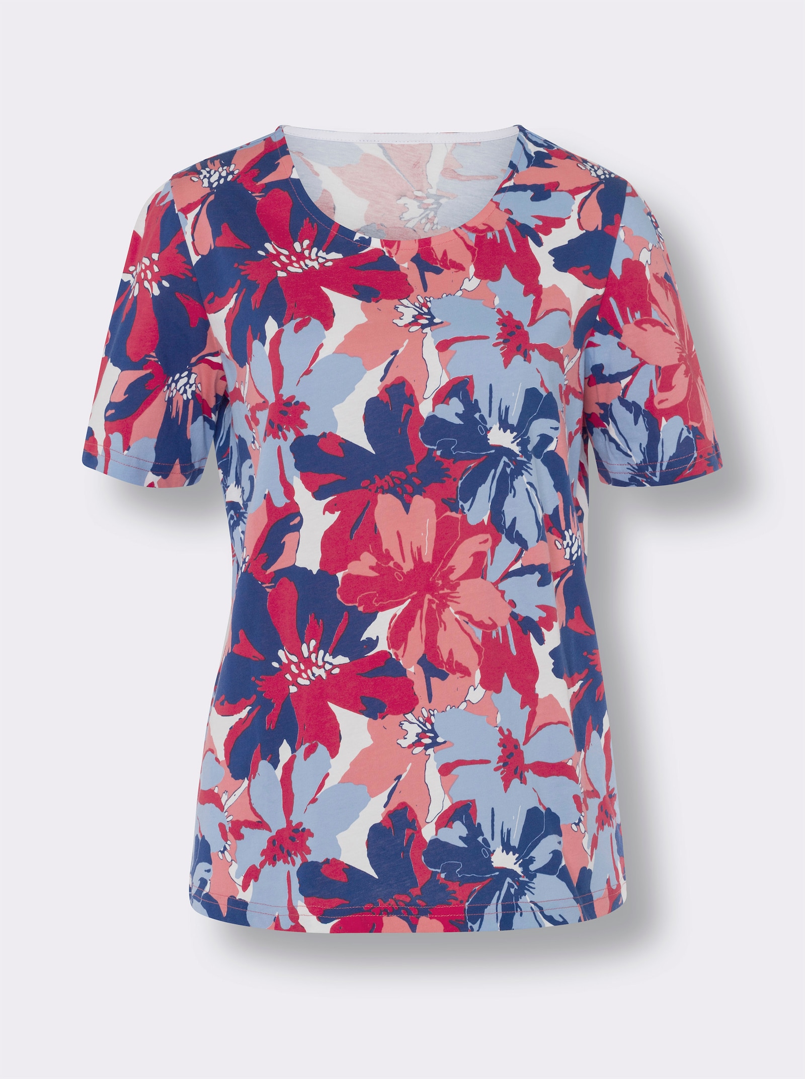 Tričko s krátkým rukávem a květinovým vzorem - královská modrá-humrová-potisk