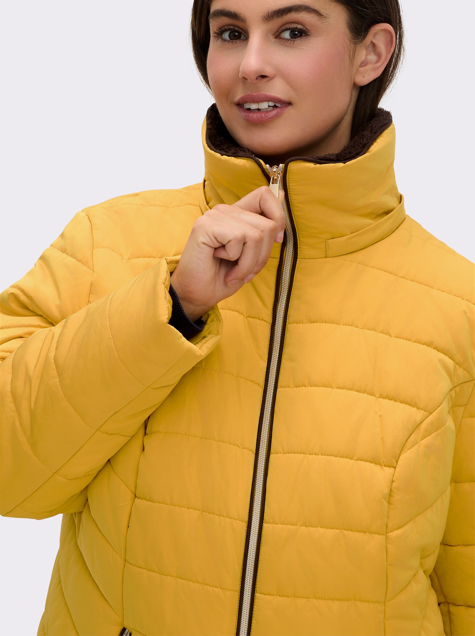 Steppjacke mit Teddy-Fleece innen - curry