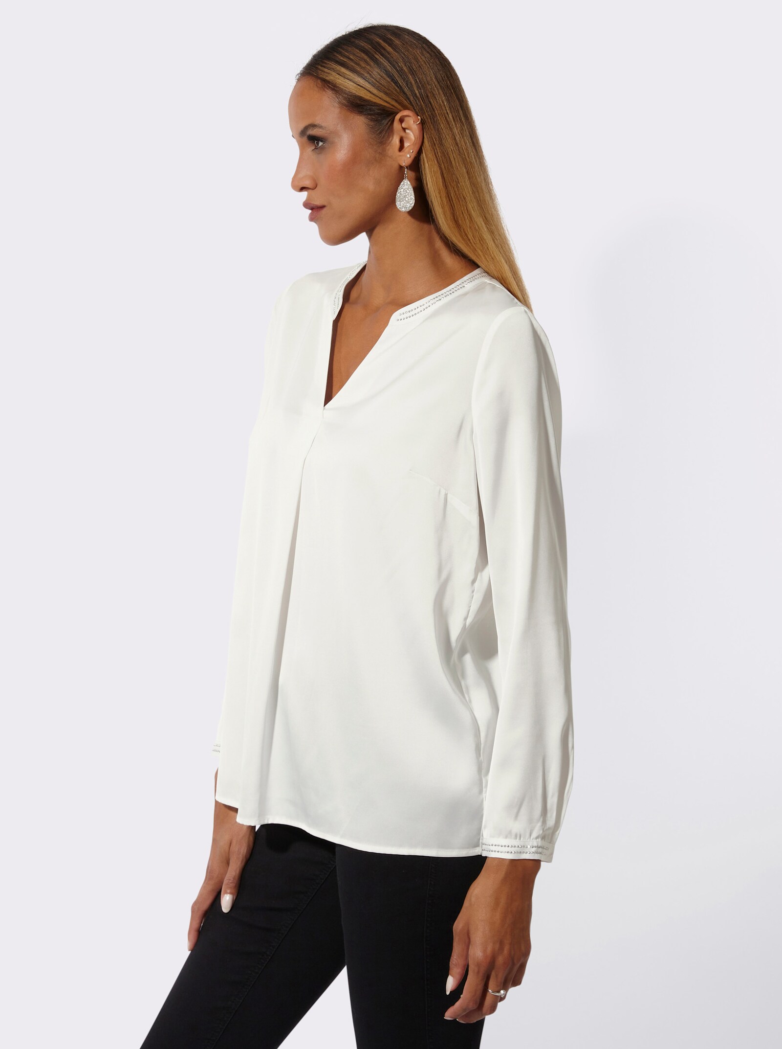Langarm-Bluse in Satin-Qualität - ecru