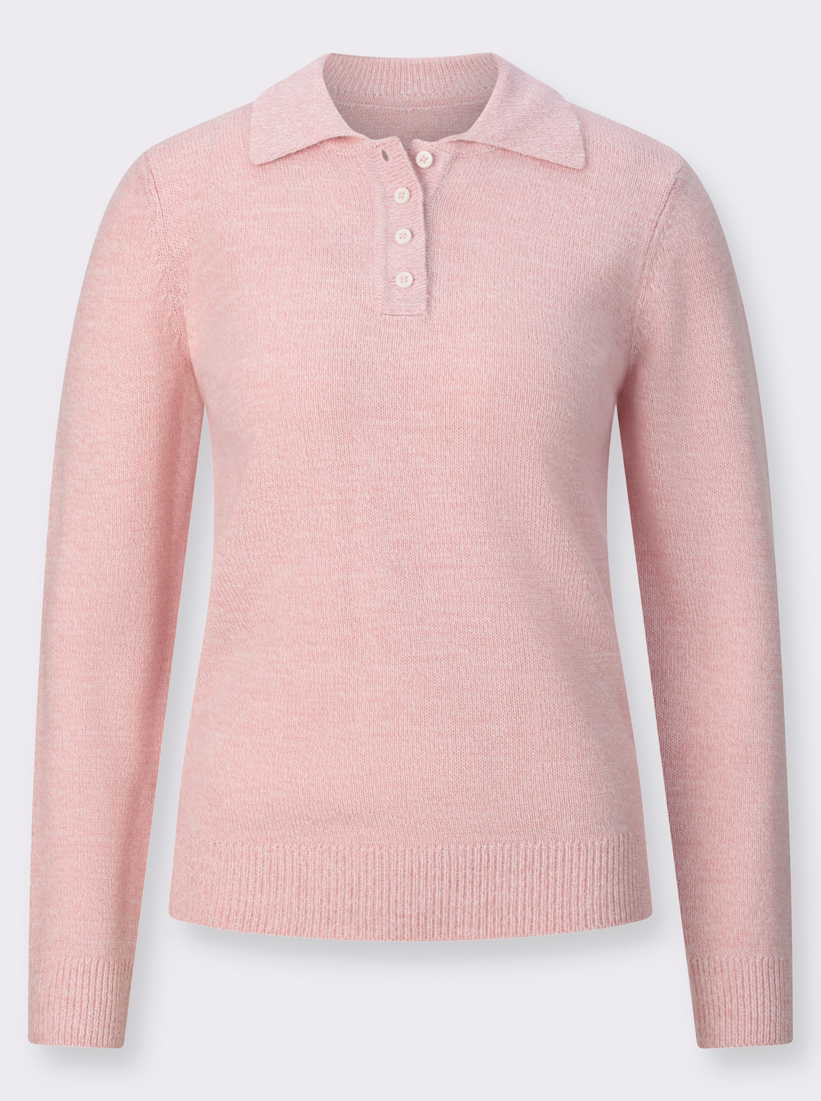 Polopullover mit Knopfleiste - rosenquarz-ecru-meliert
