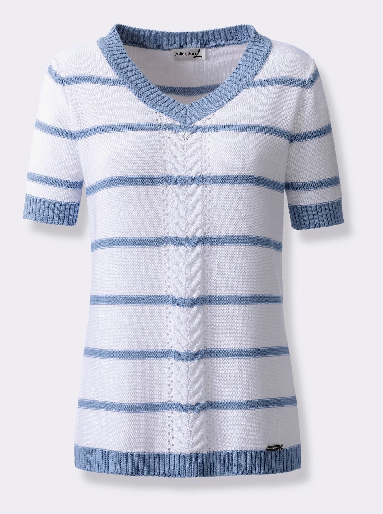 Pullover met korte mouwen in averecht gebreide look - bleu