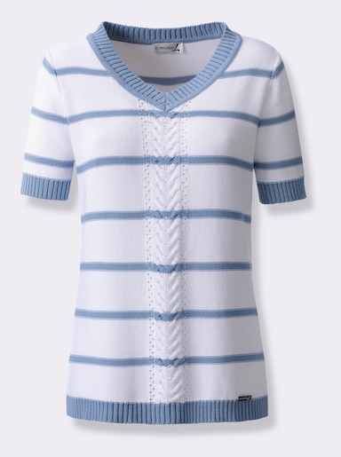 Pullover met korte mouwen in averecht gebreide look - bleu