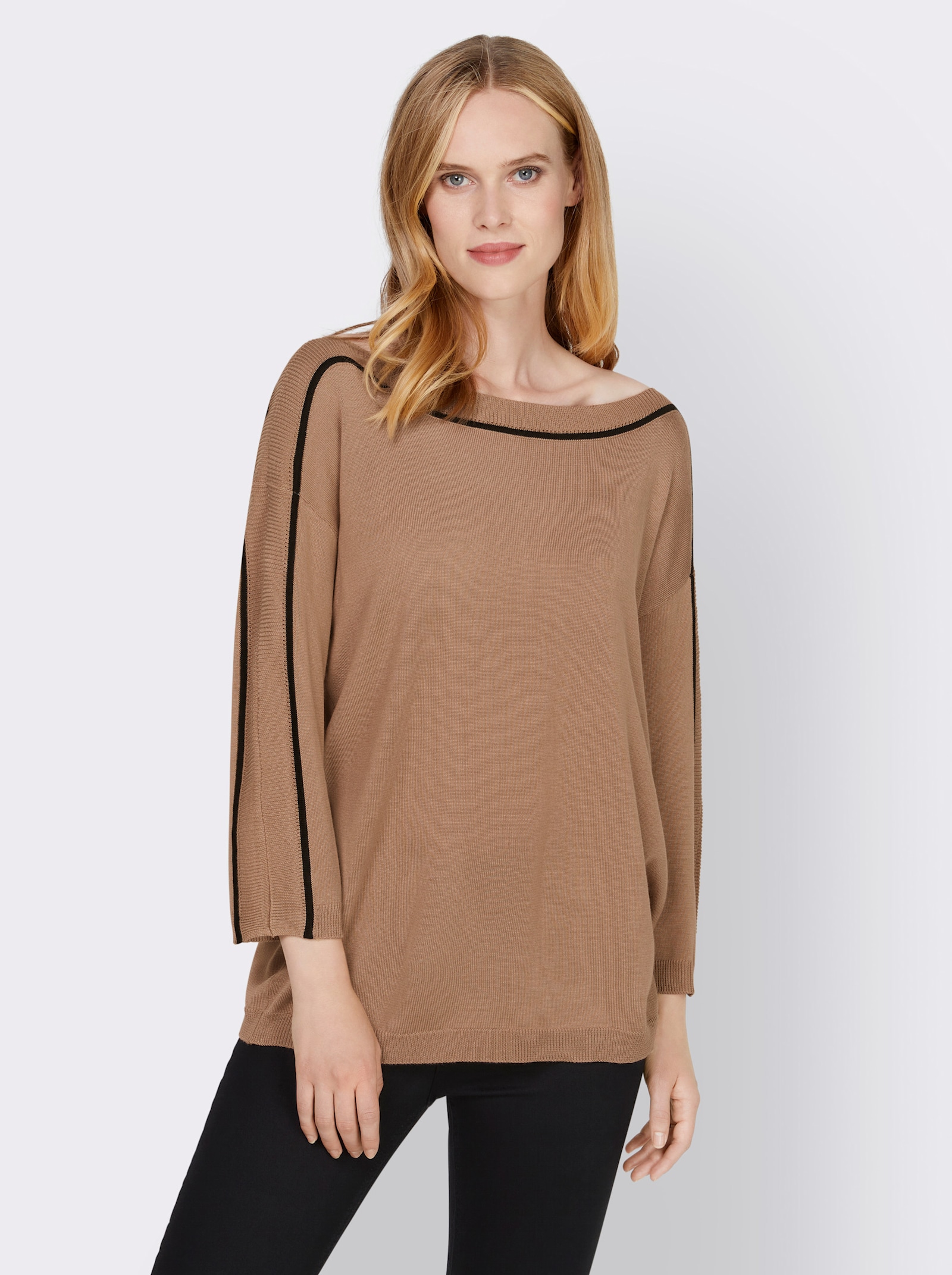 heine Feinstrickpullover mit U-Boot-Ausschnitt - camel