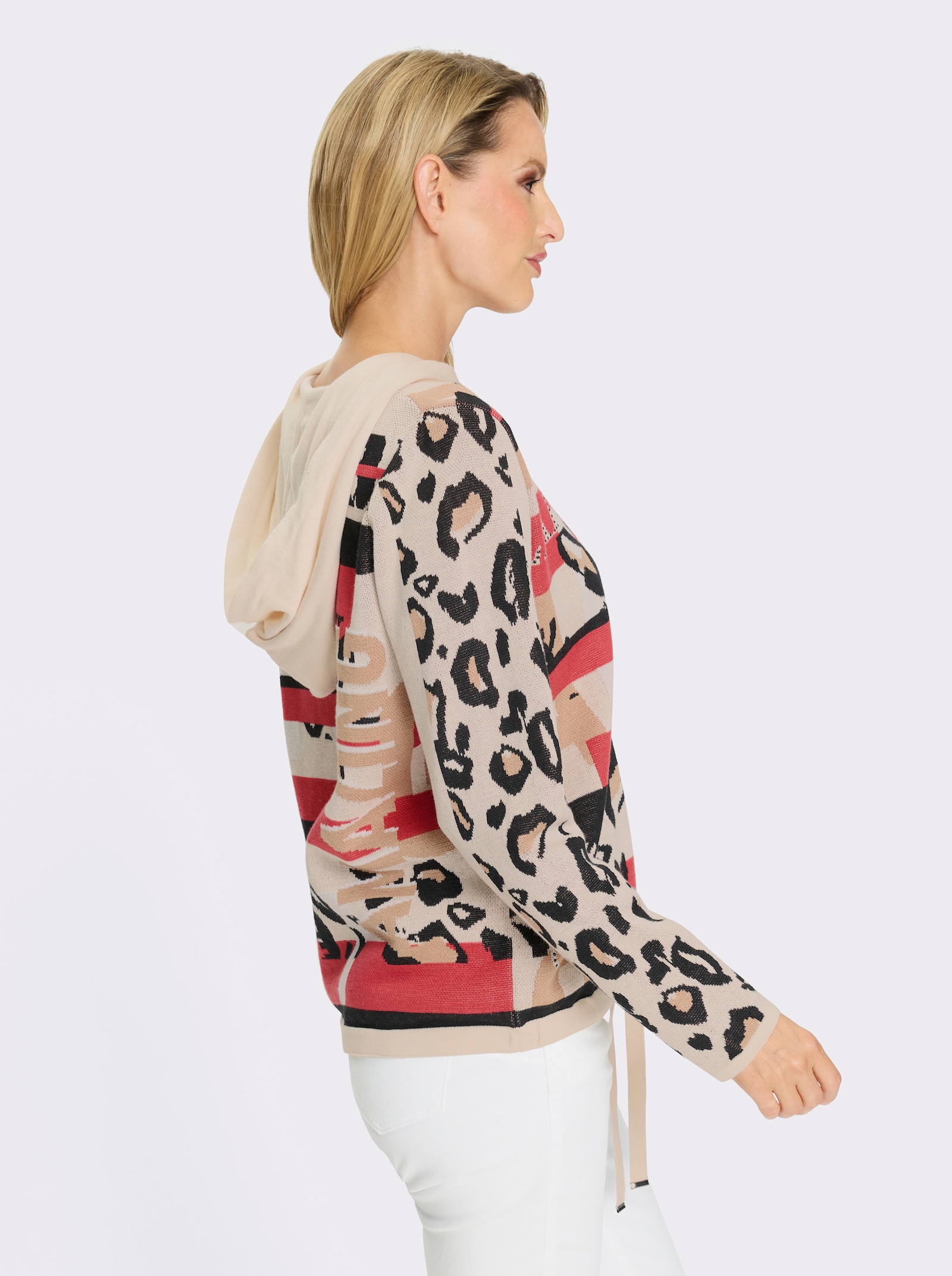 heine Jacquardstrickjacke Mit Glitzersteinchen - camel-schwarz-gemustert