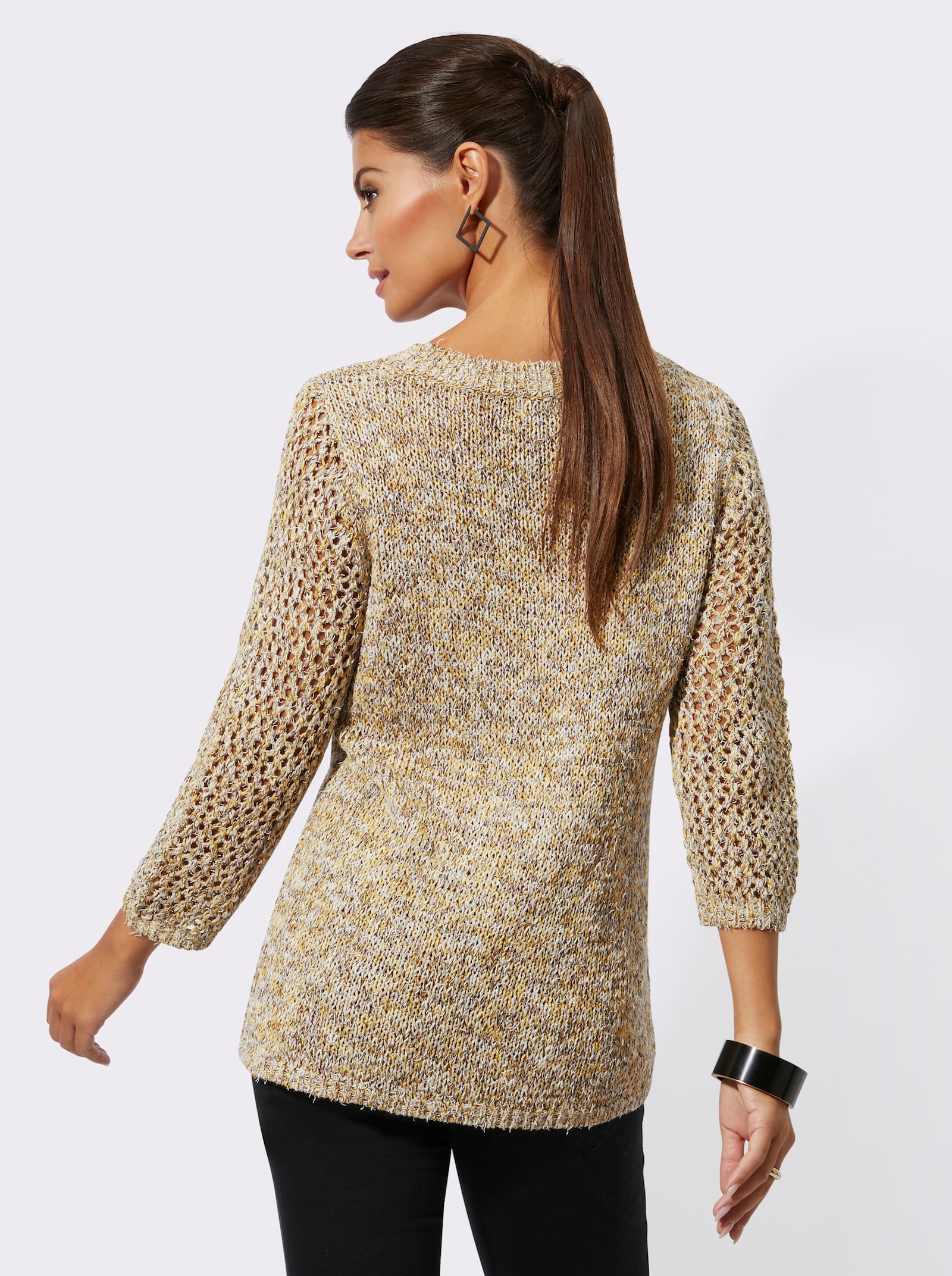 3/4 Arm-Pullover mit Glanzgarn - gelb-beige-meliert