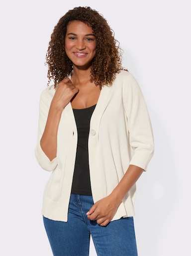Feinstrickjacke mit gerippten Abschlüssen - ecru
