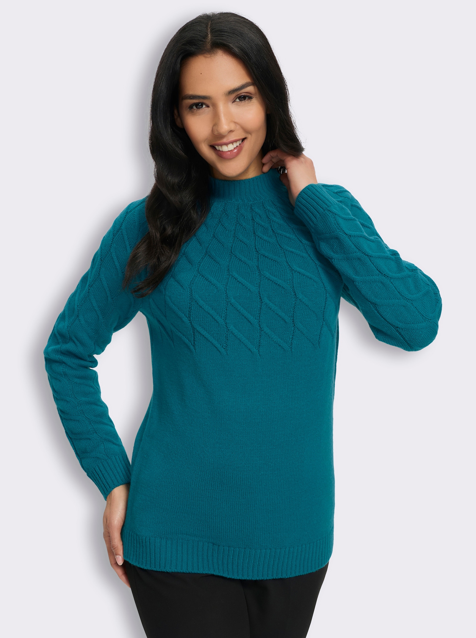Stehkragenpullover mit Zopfmuster - aquapetrol