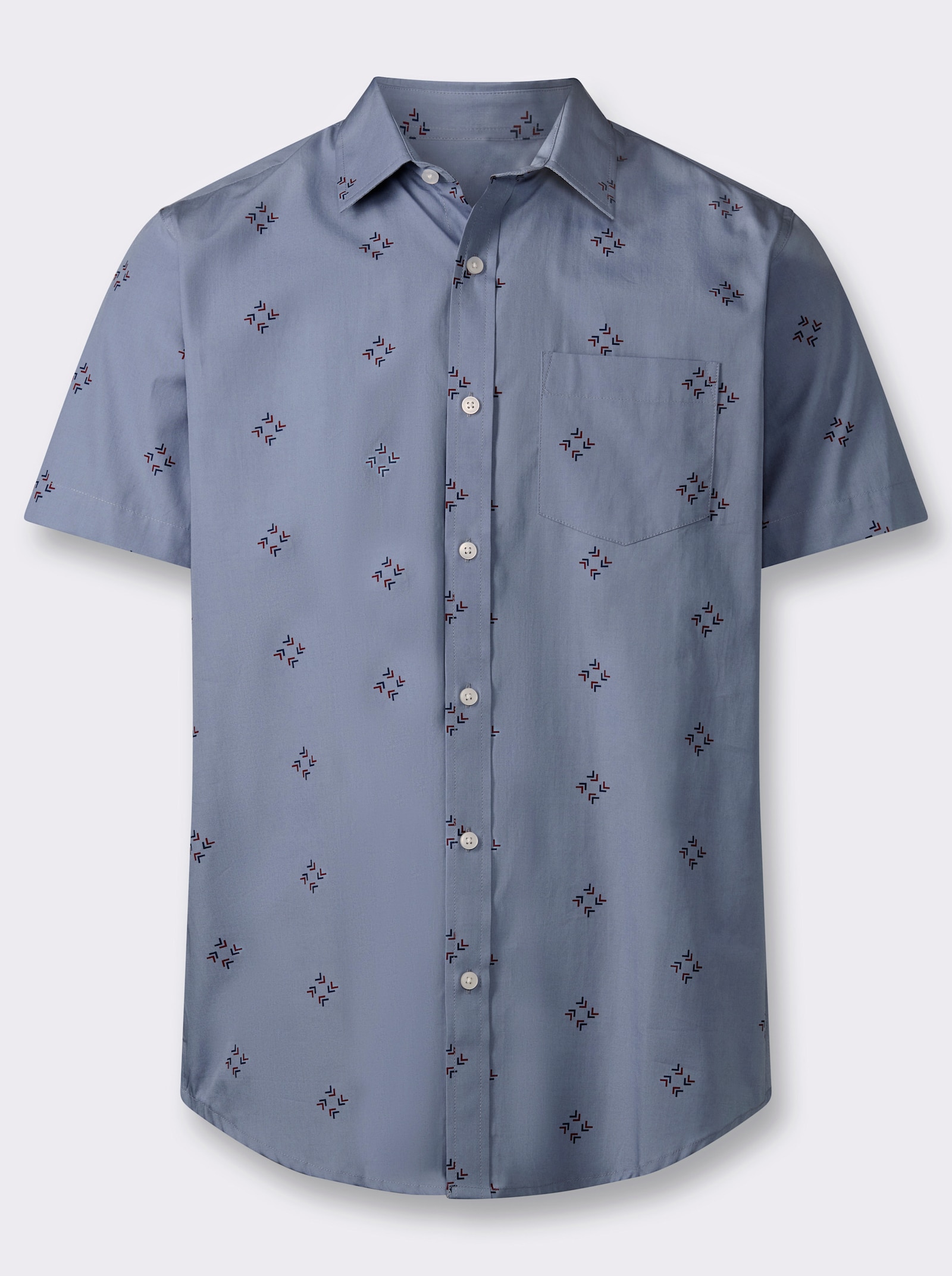 Kurzarmhemd mit Allover-Print - taubenblau