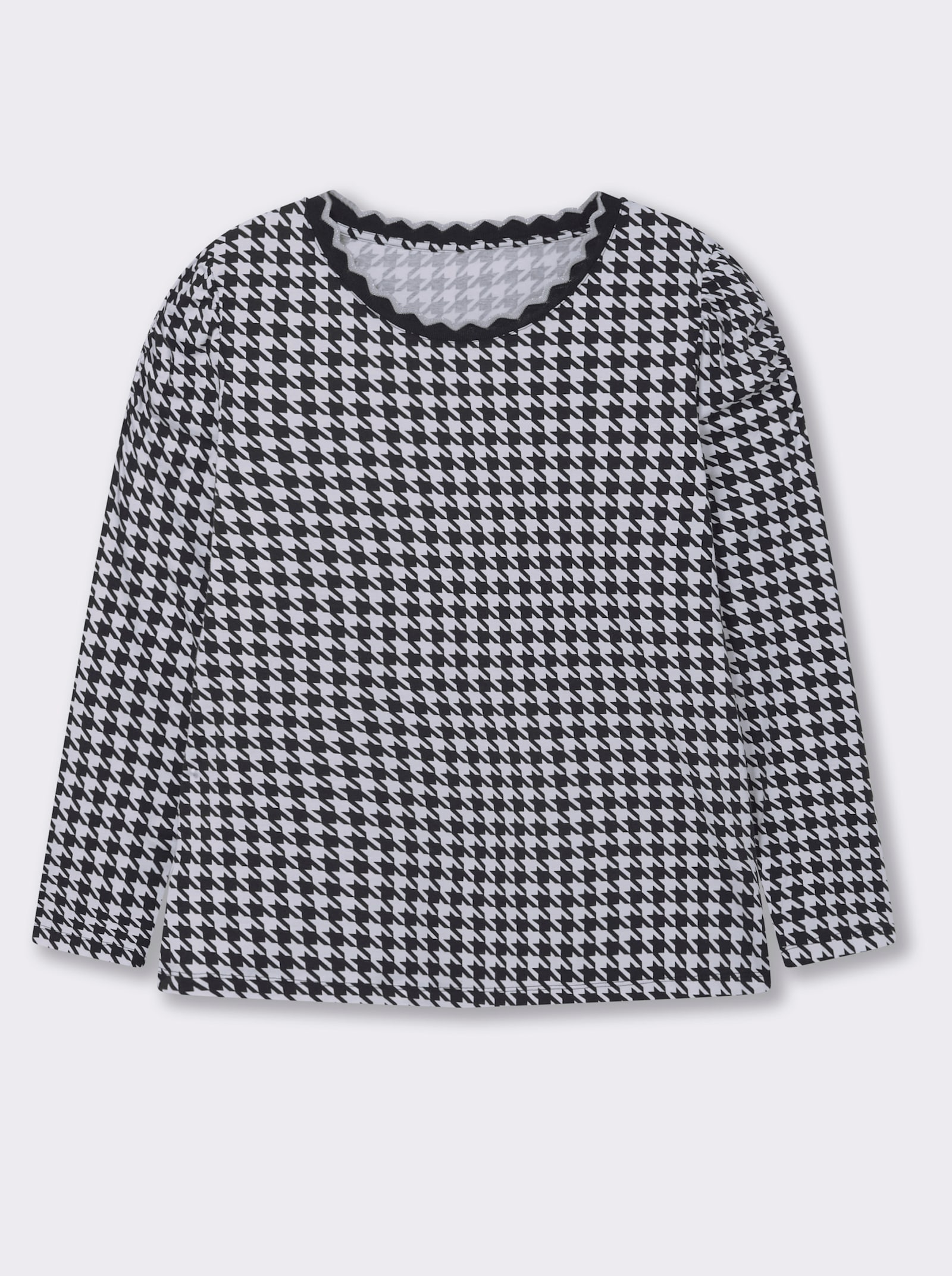 Rundhalsshirt mit Hahnentritt-Muster - schwarz-weiß-gemustert