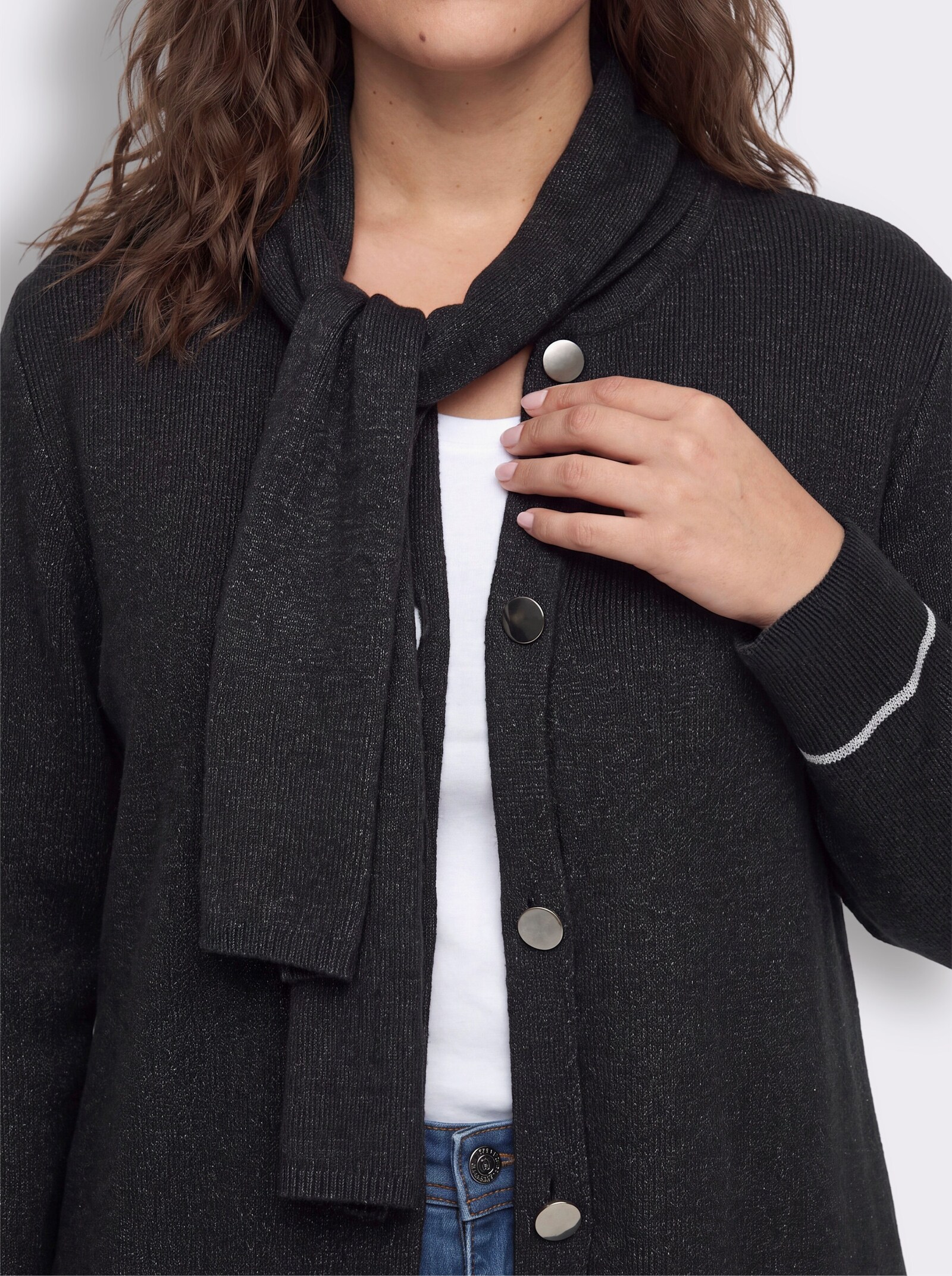 sheego Strickjacke mit Glanzgarn - schwarz-anthrazit-meliert