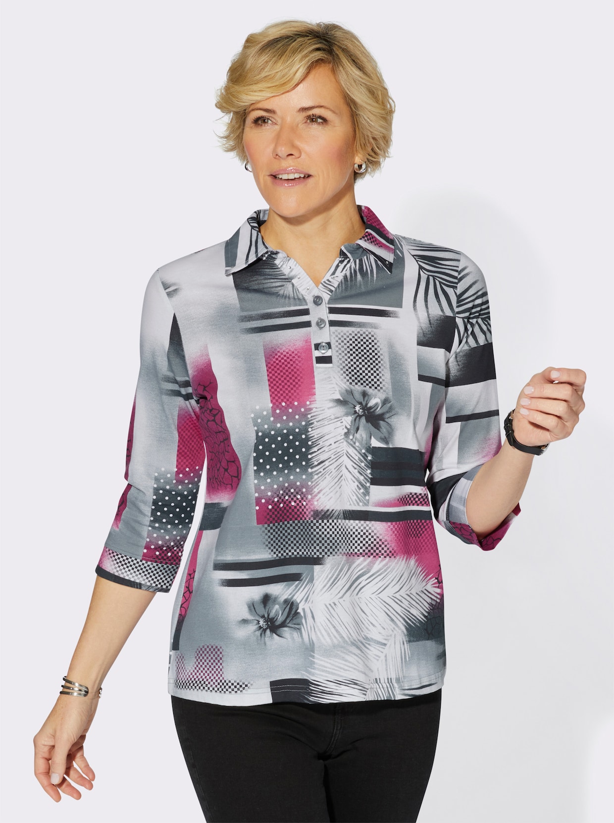 Poloshirt - fuchsia geprint