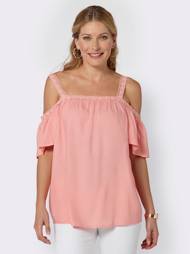 Carmenbluse mit Spitzen-Trägern - rosé